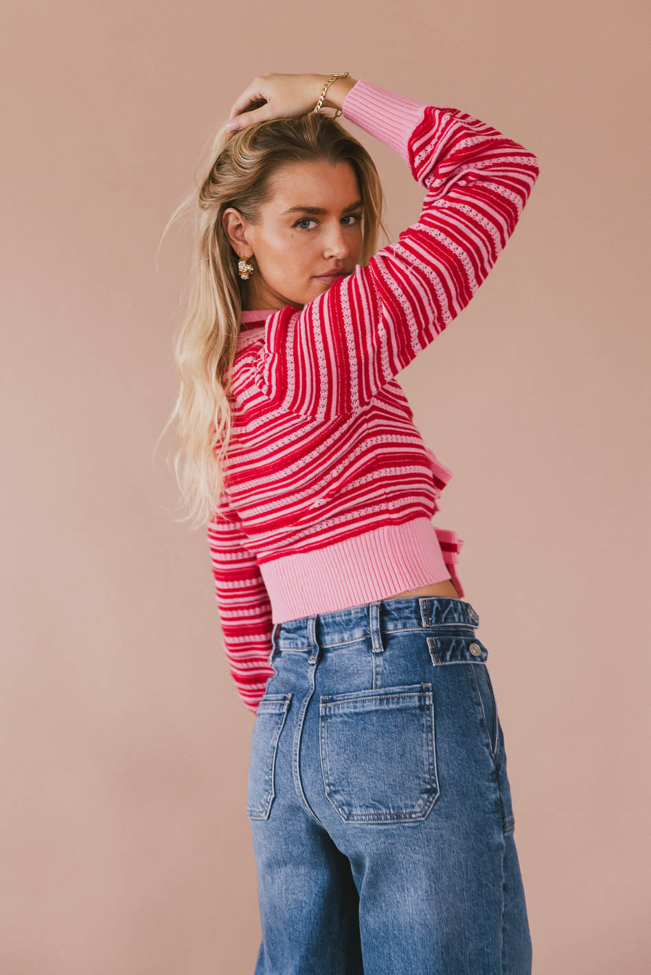 Kiara Striped Cardigan for Women - Soft Pink Knit Sweater | Cozy Fall & Winter Fashion | Perfect for Office, Date Night & Casual Outings
