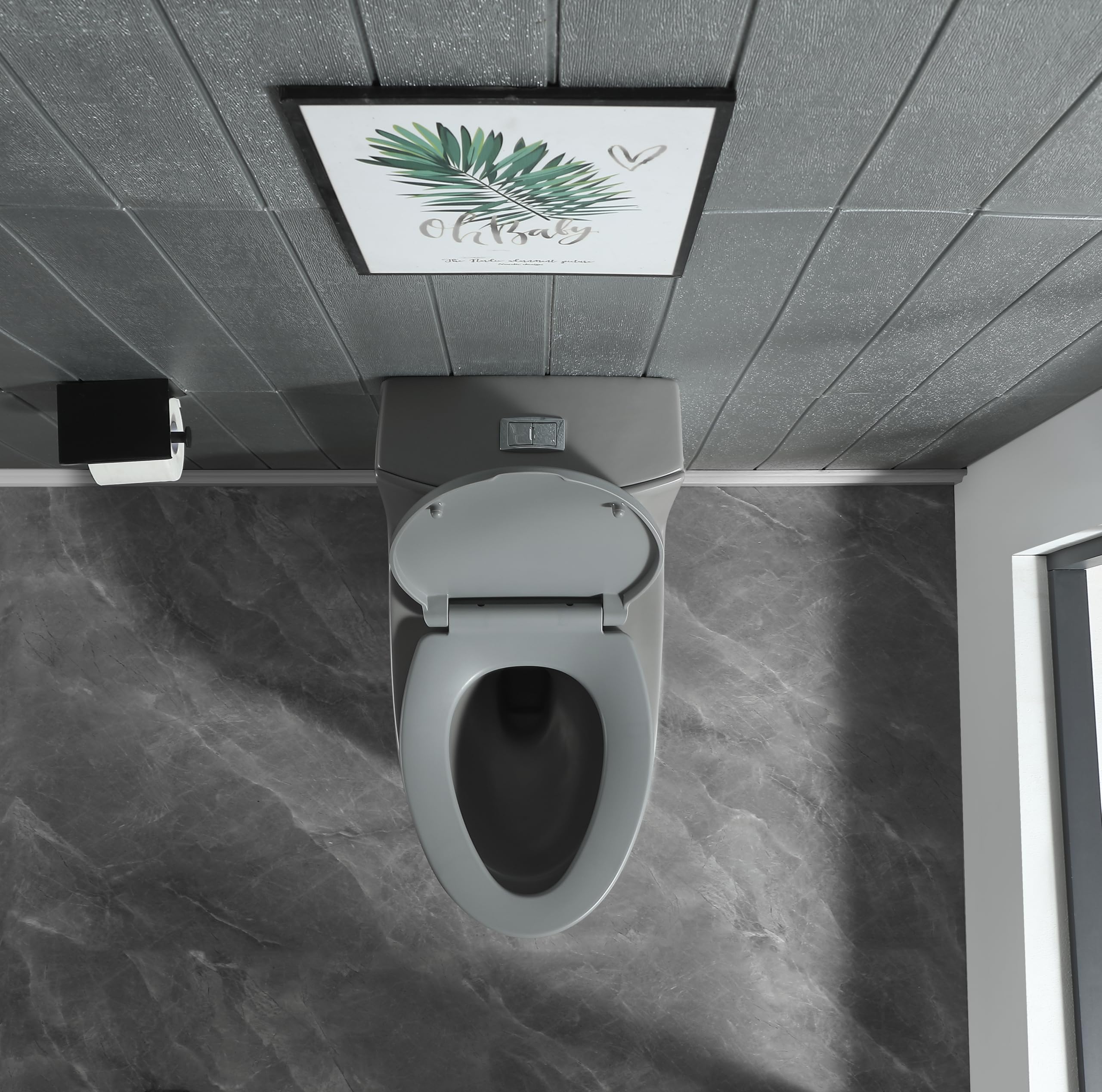1.1/1.6 GPF Dual Flush One Piece Elongated Toilet with Soft Close Seat - Water Saving 1000g MAP Flushing Standard - Modern Grey Bathroom Toilet for Home & Commercial Use