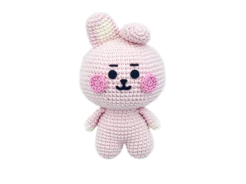 Handmade Crochet Kpop BT21 Pink Bunny Cooky Amigurumi Plush Doll - Small Size for BTS Fans, Room Decor, and Kawaii Gift Ideas