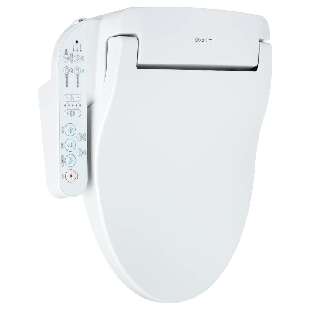 Blooming NB-1360E Smart Bidet Toilet Seat with Warm Water Wash, Heated Seat & Air Dryer | Stainless Steel Nozzle, Night Light | Fits Elongated Toilets | White | Perfect for Modern Bathrooms & Luxury Home Comfort