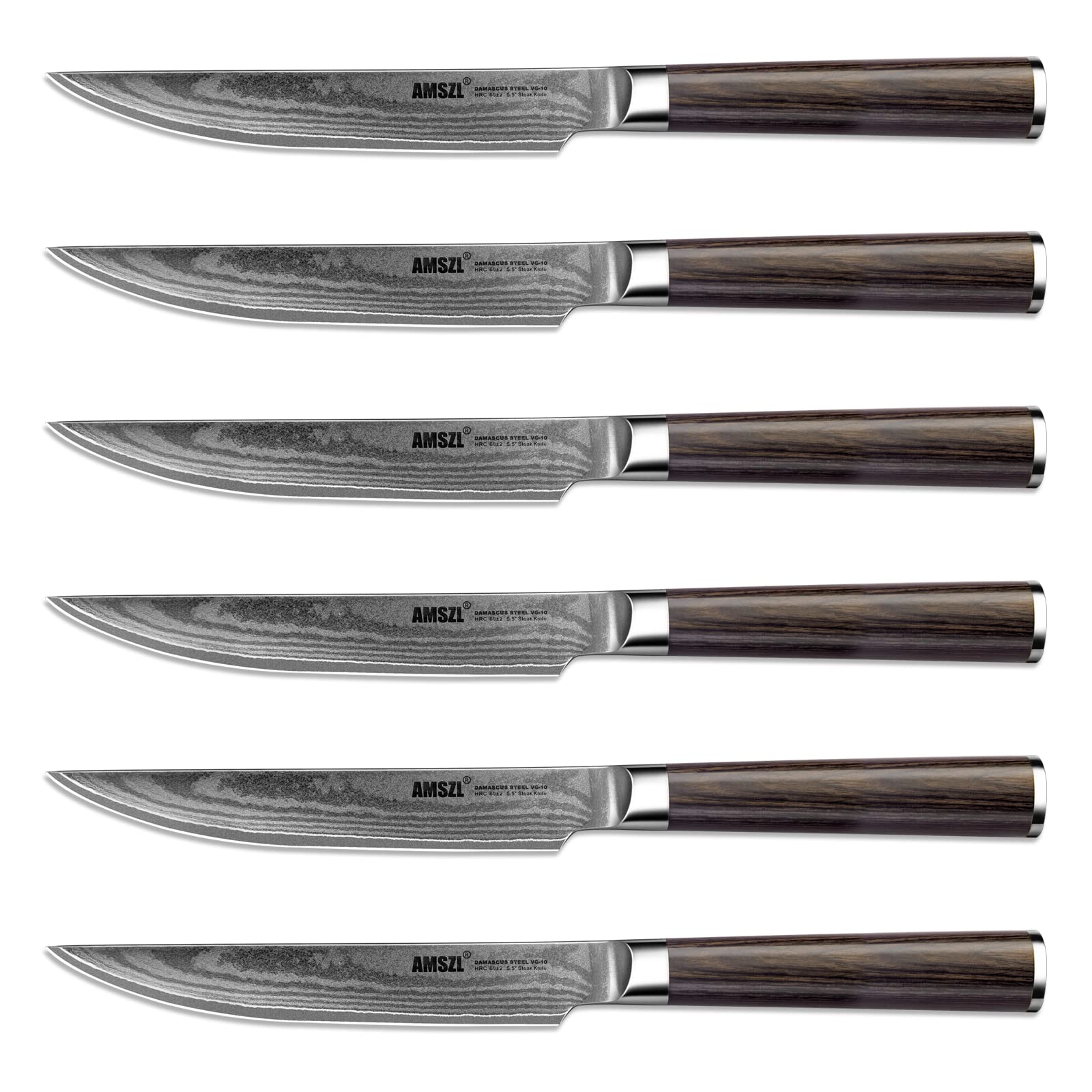 Premium 6-Piece Damascus Steak Knife Set - 5.5