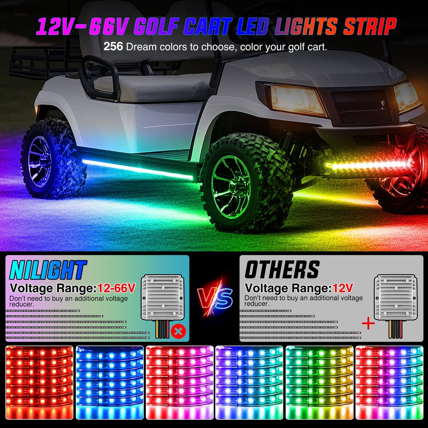 6Pcs LED Golf Cart Underglow Light Kit for EZGO Yamaha Club Car - Waterproof Multi-Color Underbody Lights for Night Driving, Parties & Outdoor Events