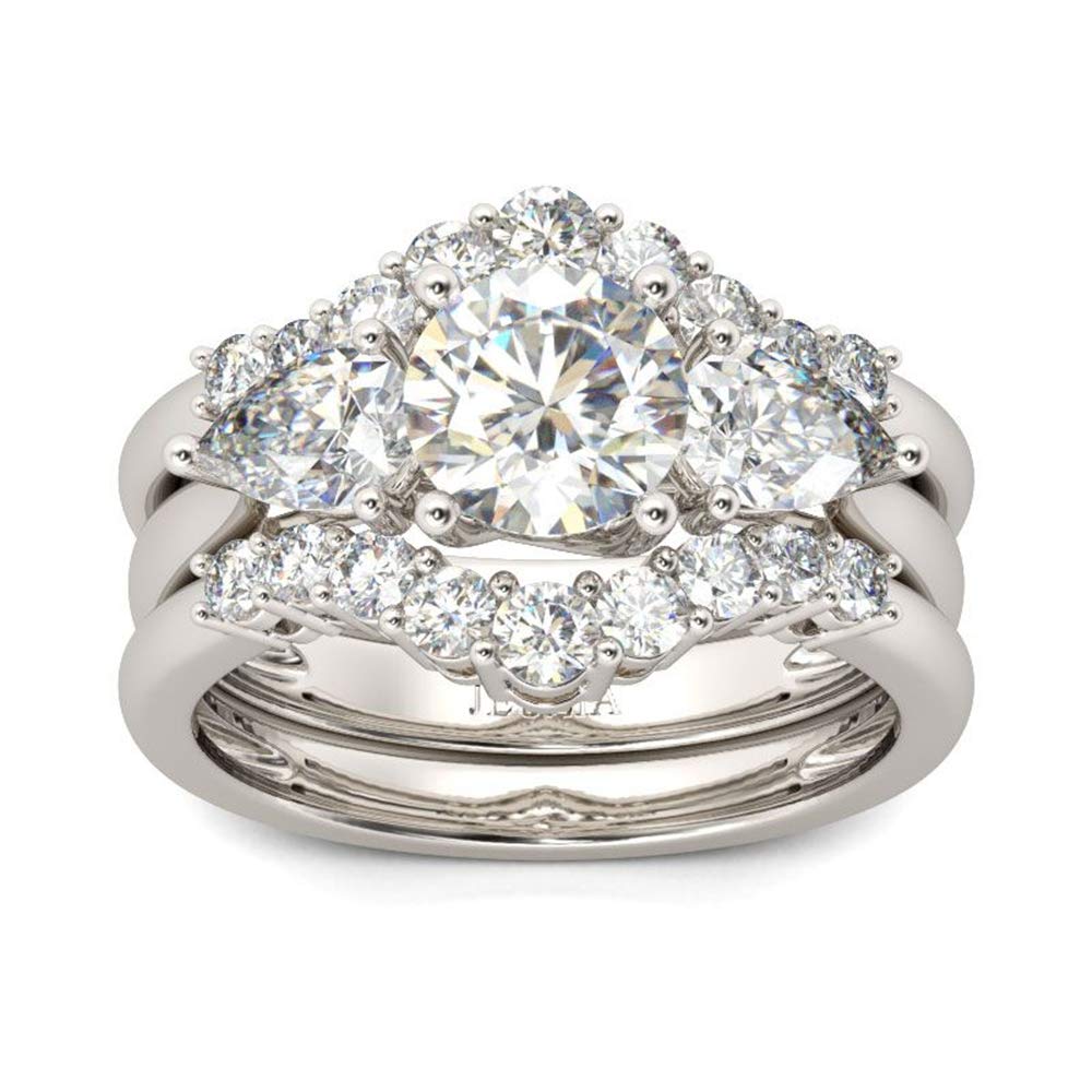 Jeulia 3-Stone Round Cut Sterling Silver Ring Set for Women - Anniversary, Birthday, Valentine's Day Gift for Wife/Girlfriend with Elegant Jewelry Box | Perfect for Proposals, Engagements & Special Occasions