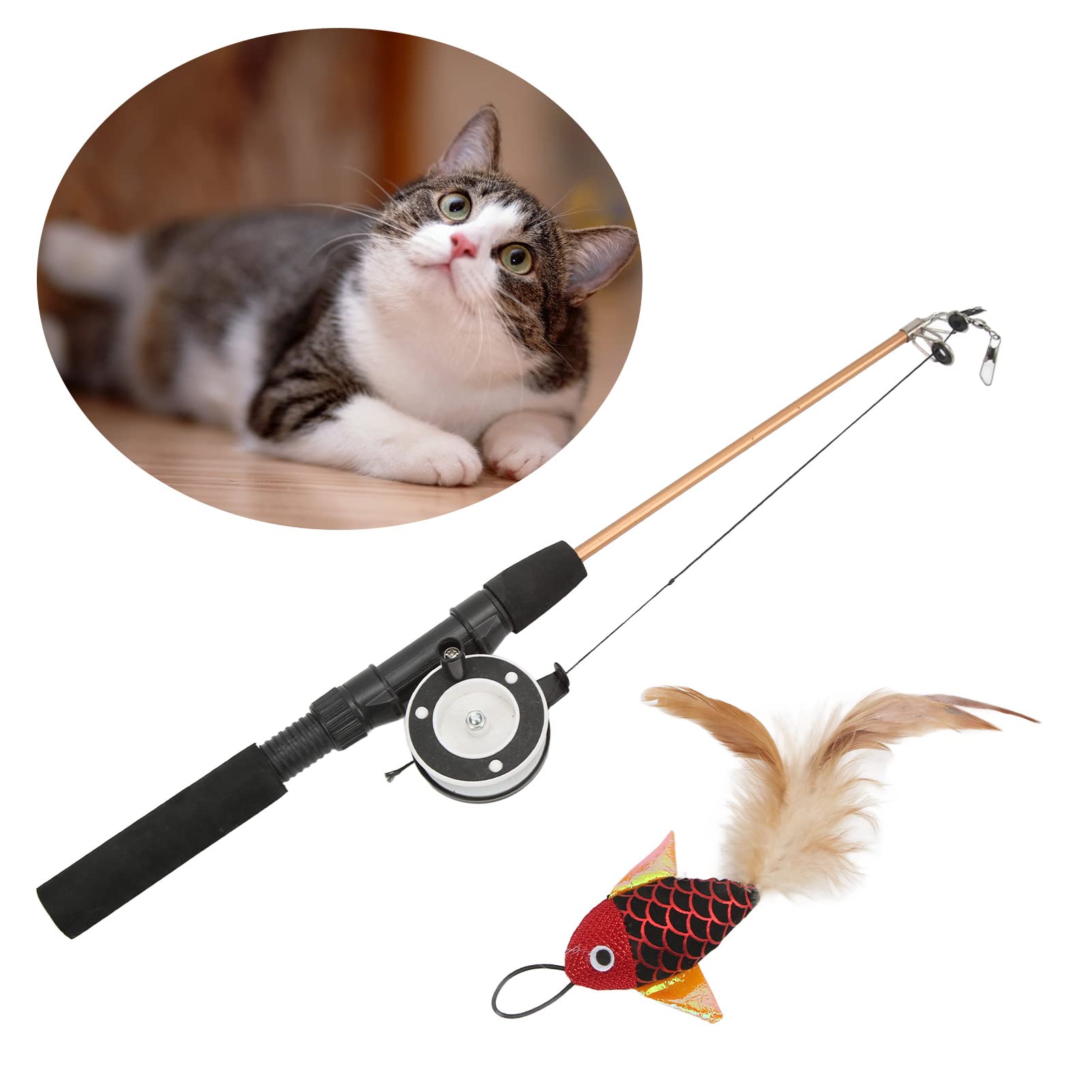 Interactive Cat Feather Teaser Wand Toy - Retractable Fishing Pole with Red Fish for Exercise & Play | Fun Indoor/Outdoor Cat Exercise Toy for Kittens & Adult Cats | Perfect for Playtime, Training & Bonding