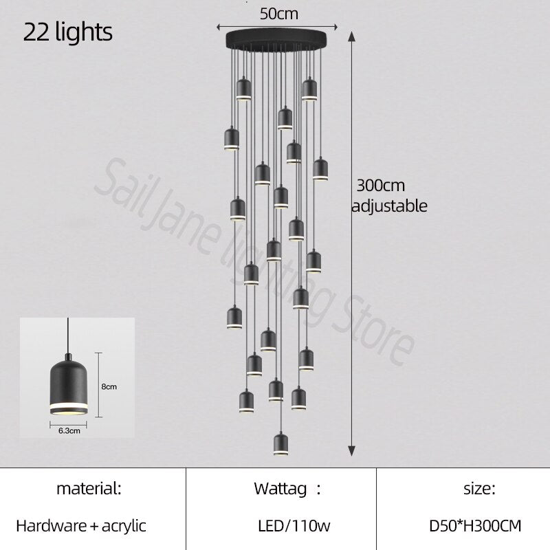 Swirl Staircase Chandelier - Modern Crystal Ceiling Light Fixture for Foyer & Stairwell | Elegant Home Lighting Solution for Entryway, Hallway & Staircase Decor