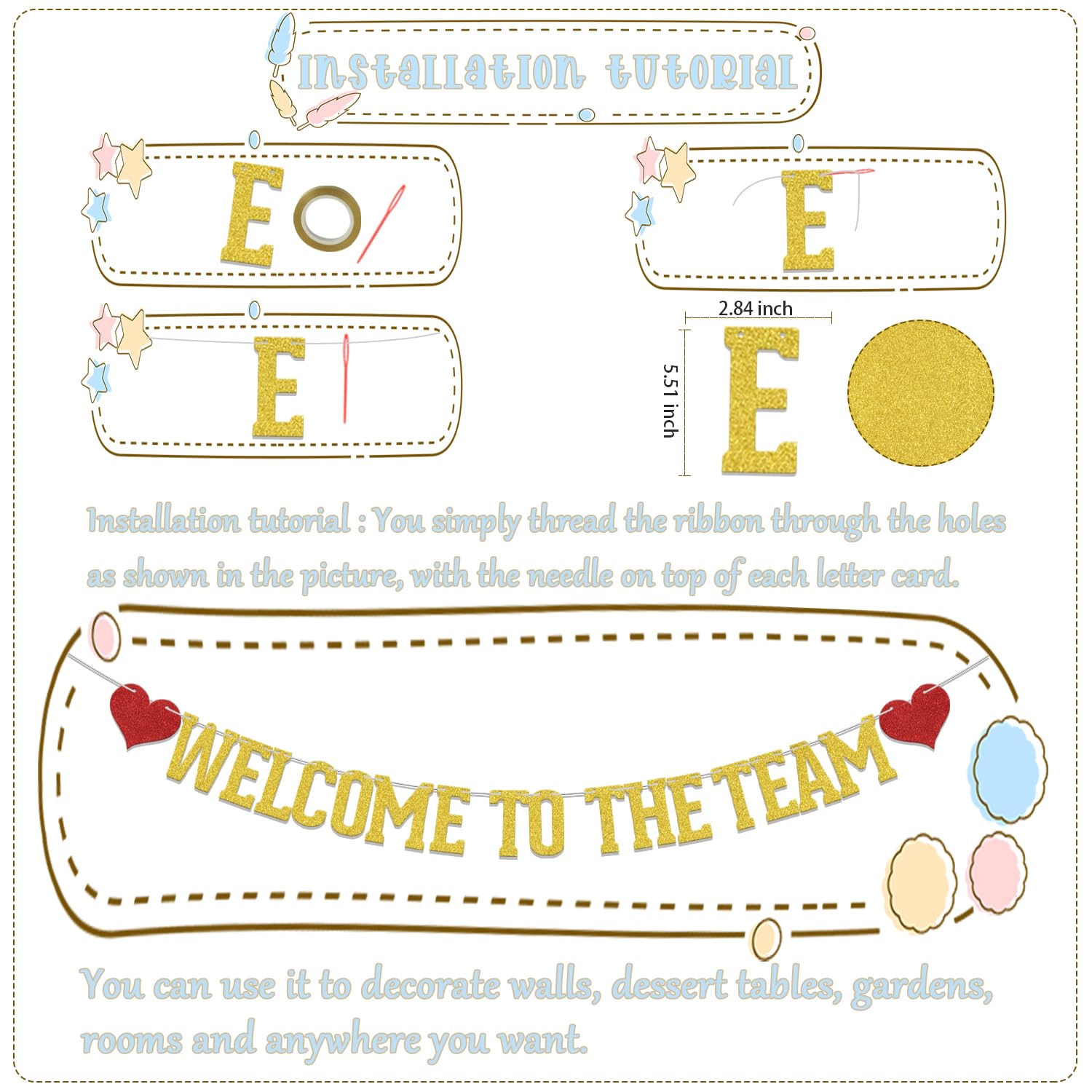 Welcome to The Team Banner - New Employee Party Decorations, Office & School Team Building Supplies - Gold Inspirational Banner for Work Celebrations & Motivational Events