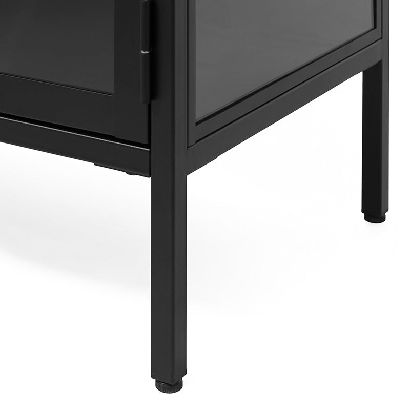 Modern CARMEL 3-Glass Door Sideboard Buffet Cabinet 132cm Black - Perfect for Dining Room Storage, Living Room Display & Home Organization