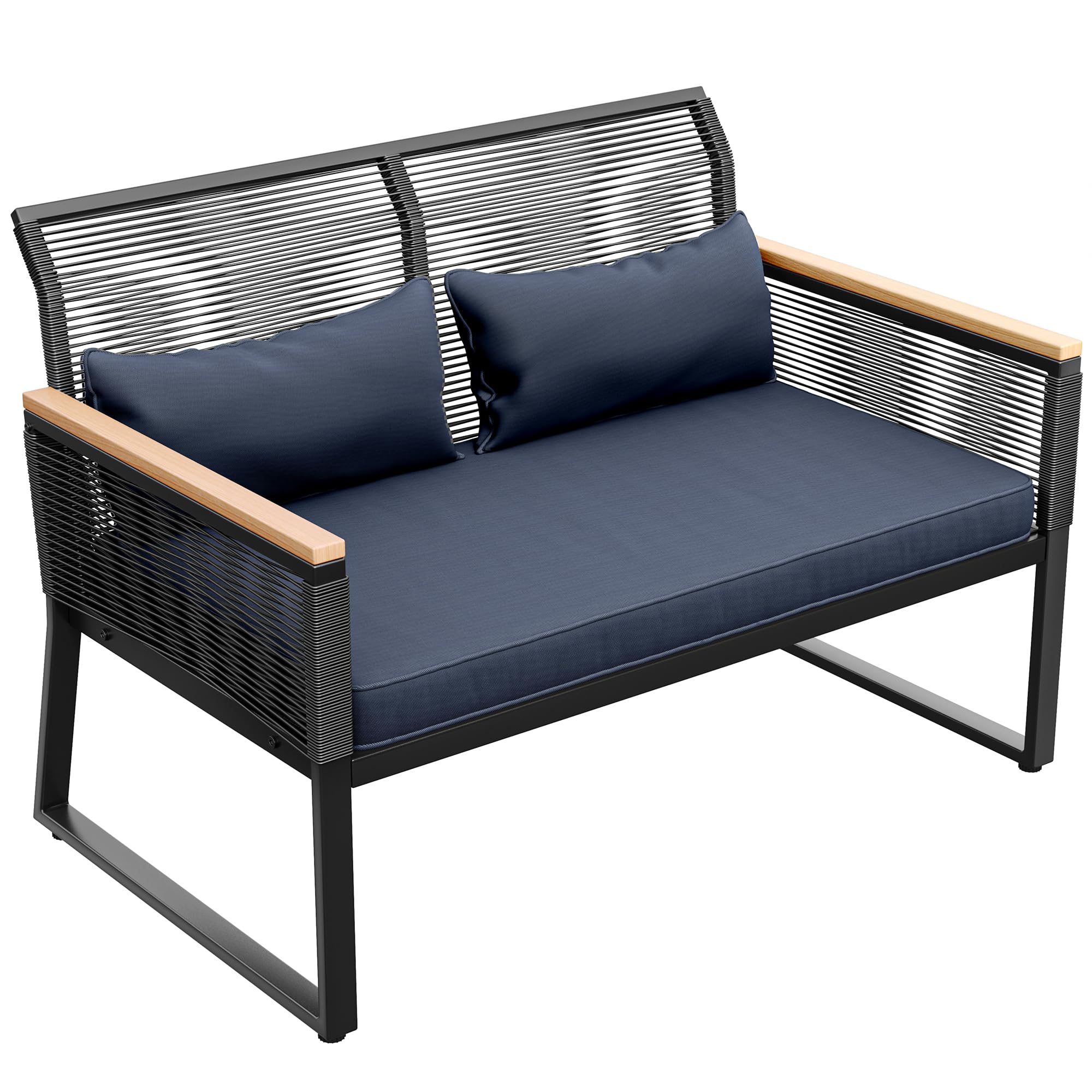 YITAHOME All-Weather Wicker Patio Loveseat - Outdoor Rattan Conversation Set with Wooden Armrest & Dark Gray Cushions for Backyard, Balcony, Deck, Garden - Perfect for Relaxing, Entertaining & Outdoor Lounging