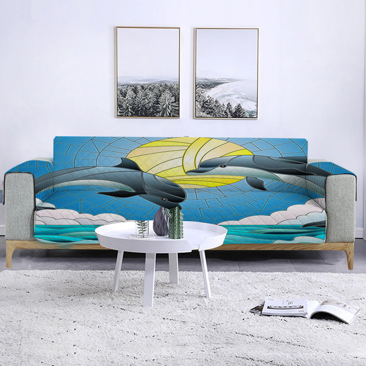 Dolphin Print Stretch Sofa Cover - Soft & Washable Couch Slipcover for Living Room, Perfect for Home Decor and Pet Protection