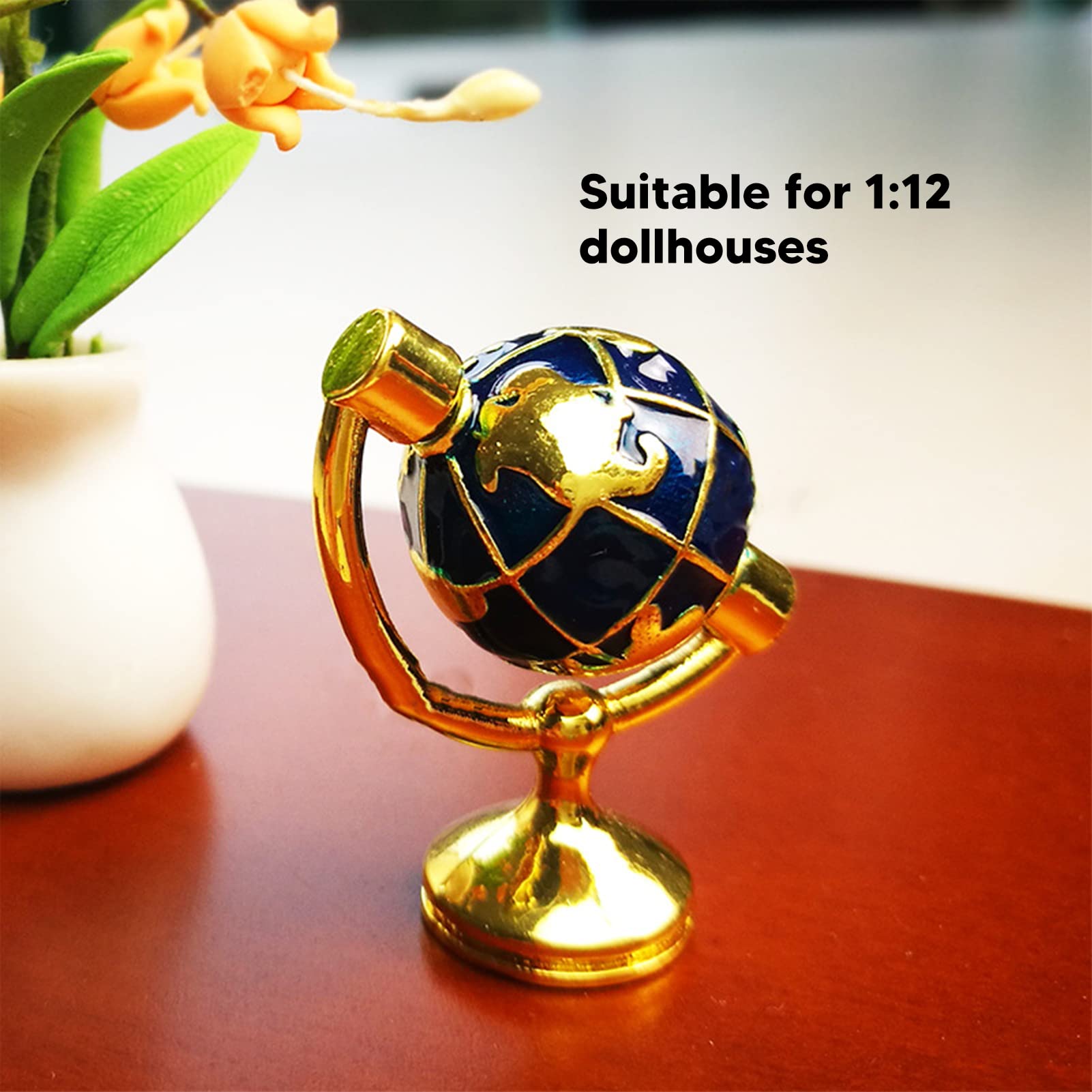 1:12 Scale Miniature Metal Globe - Sturdy & Glossy Dollhouse Accessory for Study Room Decor, DIY Miniature Furniture, and Collectible Display
