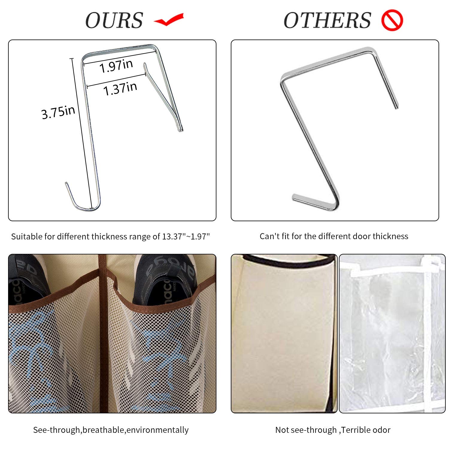KEEPJOY Over The Door Hanging Shoe Organizer with 12 Mesh Pockets - Space Saving Closet Storage for Men, Women & Kids Shoes - 57.5×12.6 Inch Beige - Perfect for Bedrooms, Dorm Rooms and Entryway Organization