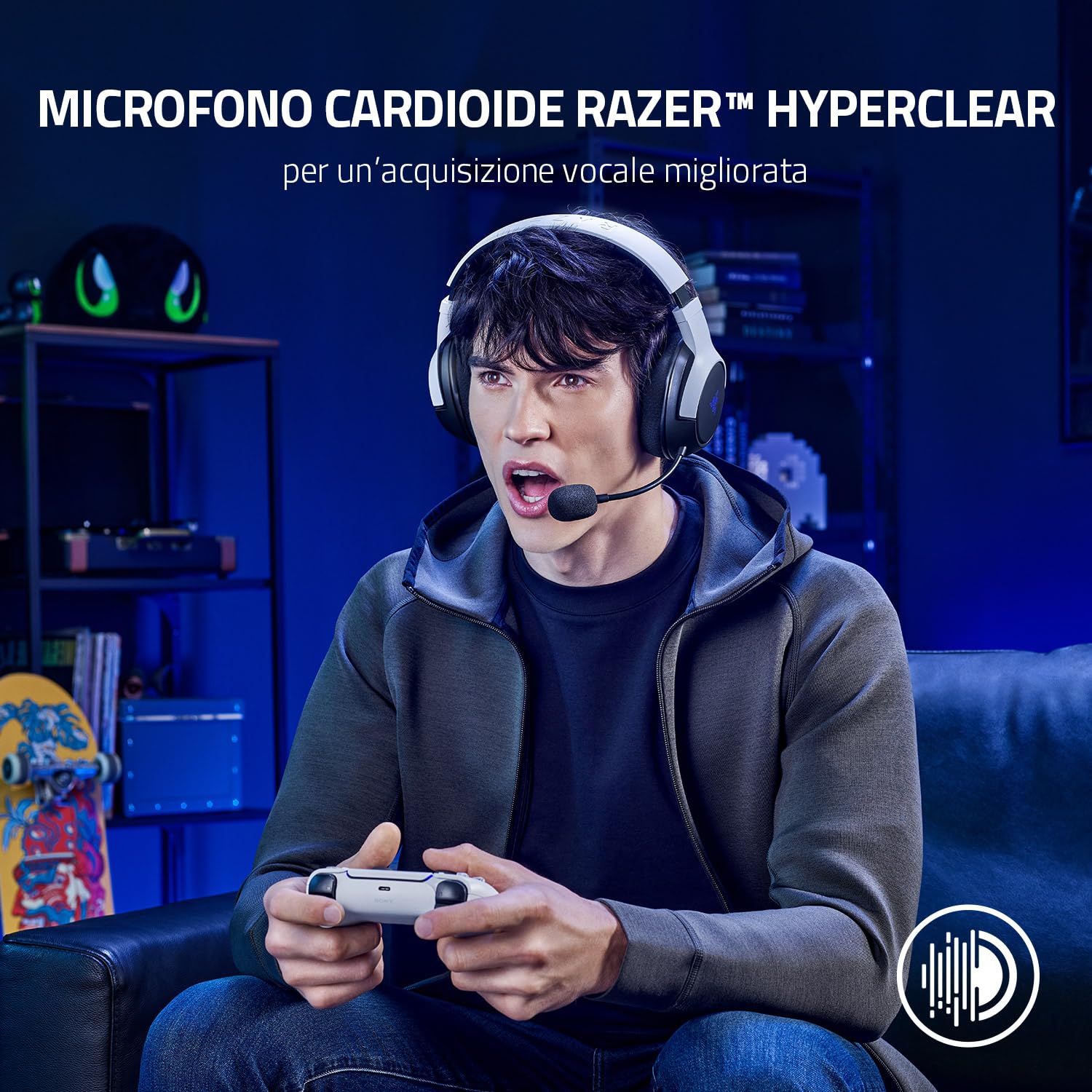 Razer Kaira Wireless Gaming Headset for PlayStation 5 - 50mm TriForce Titanium Drivers, HyperClear Cardioid Mic, SmartSwitch, FlowKnit Memory Foam - Black & White - Perfect for PS5 Gaming, Streaming & Online Chat
