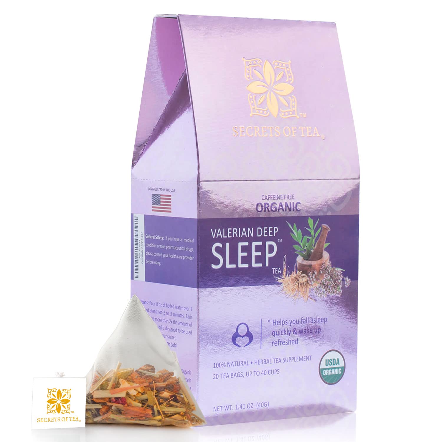 Organic Valerian Sleep Tea - USDA Certified, Caffeine-Free Herbal Tea for Relaxation & Better Sleep with Lavender, Chamomile & Lemon Balm - 20 Tea Bags (1 Pack) - Perfect for Nighttime, Stress Relief & Calming Bedtime Rituals