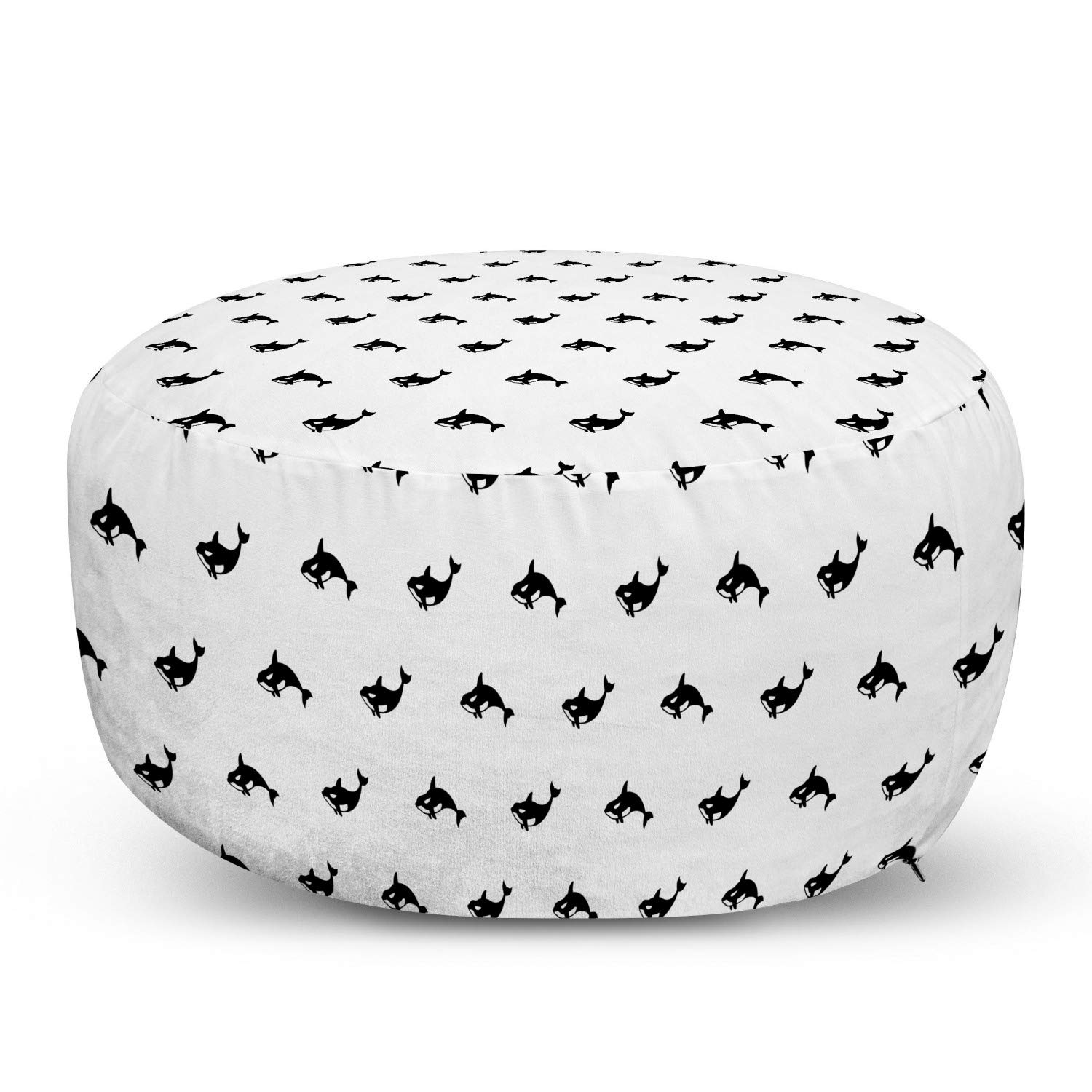 Ambesonne Whales Ottoman Pouf - Marine Themed Monochrome Fish Pattern Footrest with Removable Cover | Soft Decorative Pouf for Living Room & Bedroom | Charcoal Grey & White | Perfect for Home Decor, Lounge Seating & Cozy Reading Nook