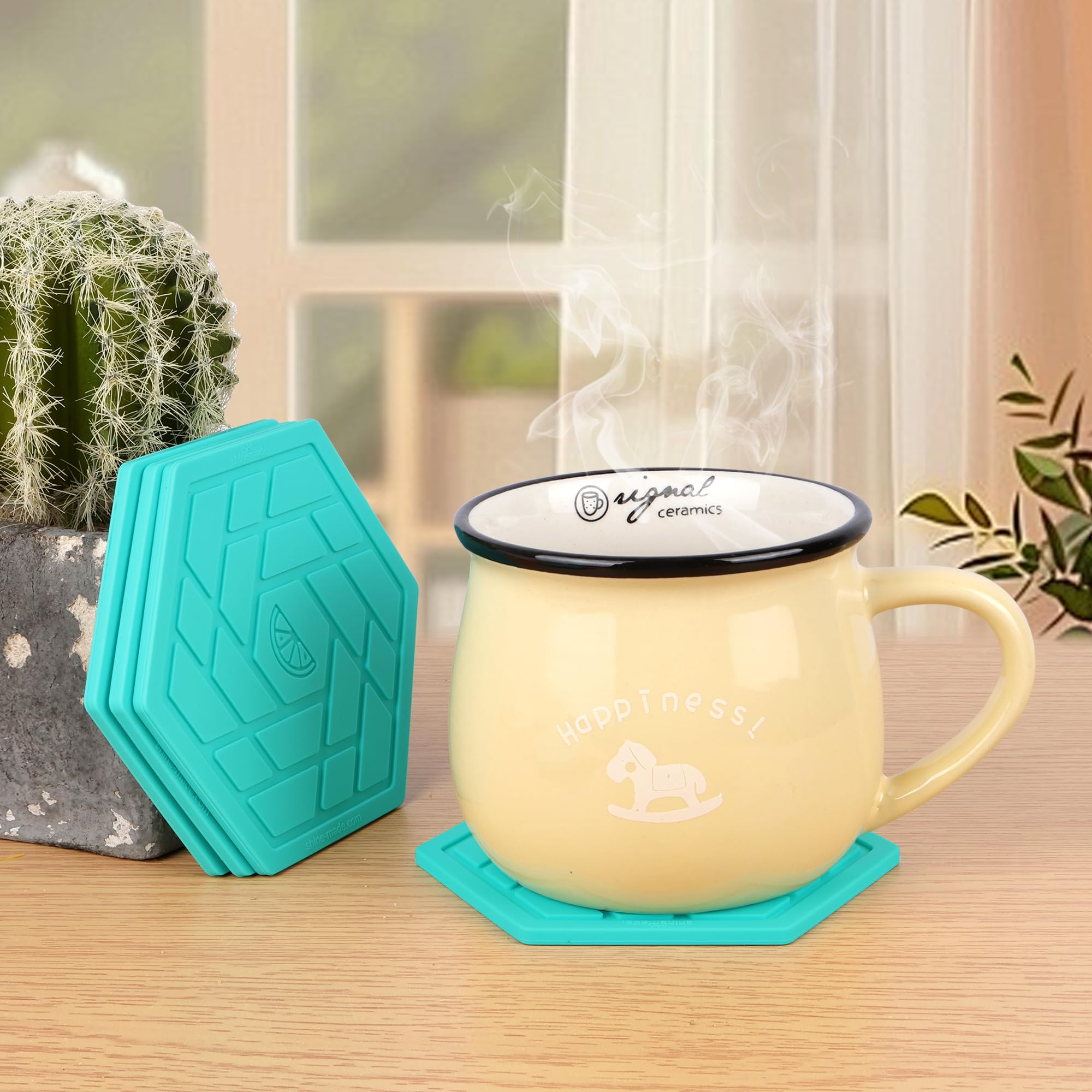 Premium Silicone Drink Coasters Set of 4 - Flexible, Heat-Resistant Non-Slip Coasters for Coffee Tables, Dining Tables & Home Decor (Aqua Blue) - Perfect for Parties, Daily Use & Protecting Furniture from Water Rings