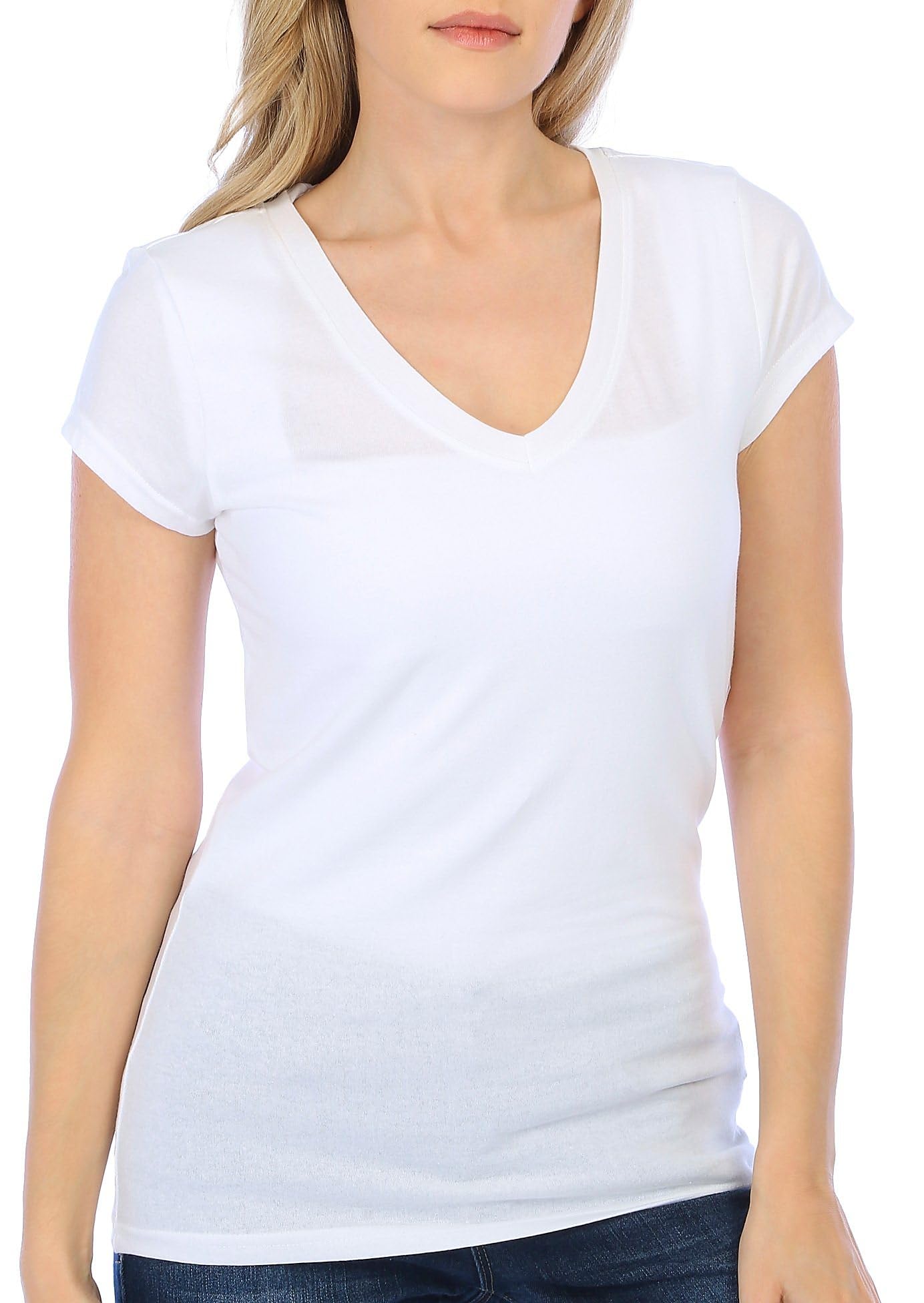 Aveto Juniors Solid V-Neck Cap Sleeve Top - Medium White - Casual Summer T-Shirt for Teen Girls, Perfect for School, Beach & Everyday Wear