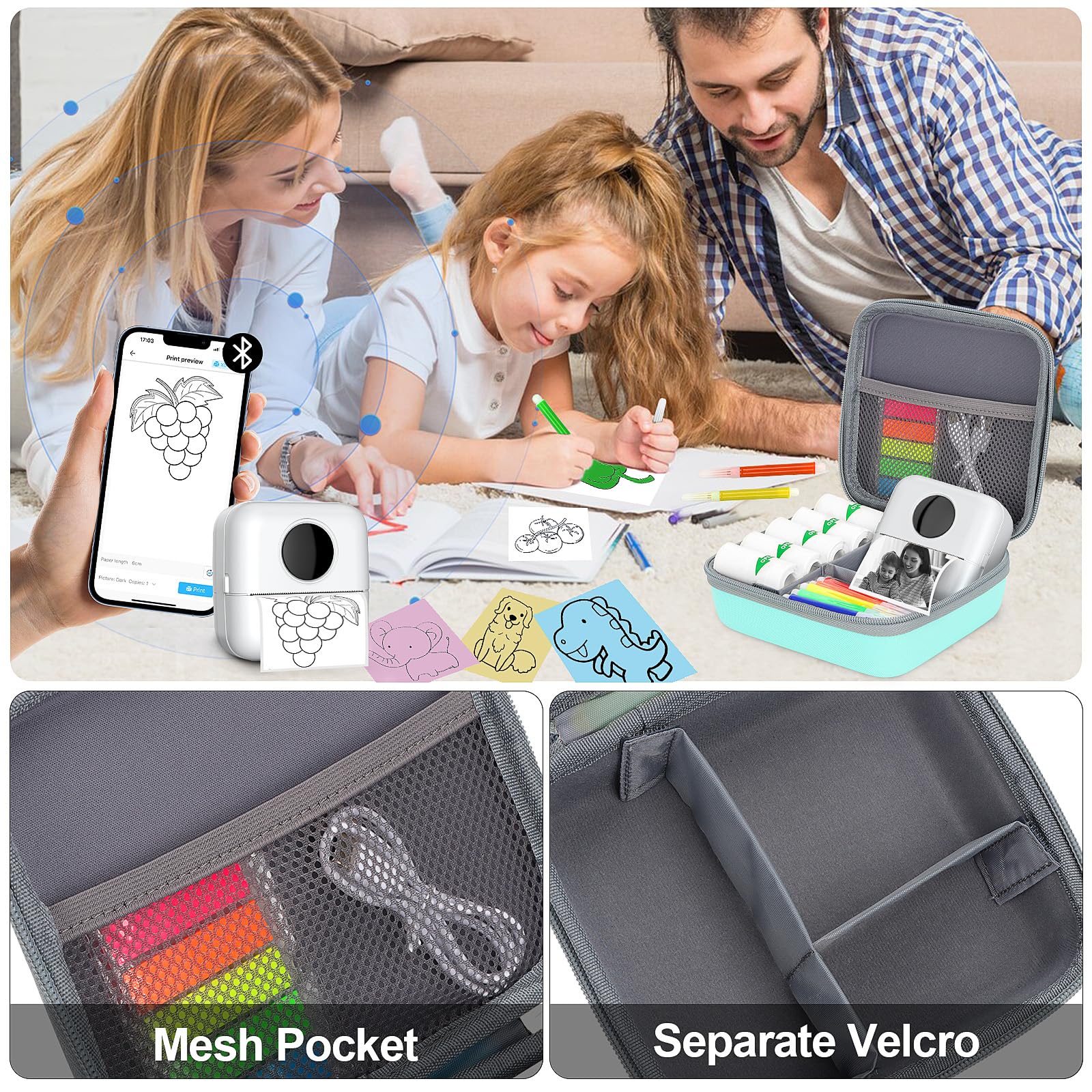 Phomemo M02/T02 & X5 Mini Sticker Printer Hard Protective Case - High Capacity Durable Storage Box for Thermal Inkless Photo Printers, Instant Cameras & Label Makers - Portable Travel Carrying Case (Green) - Perfect for Home, Office & On-the-Go Printing Needs