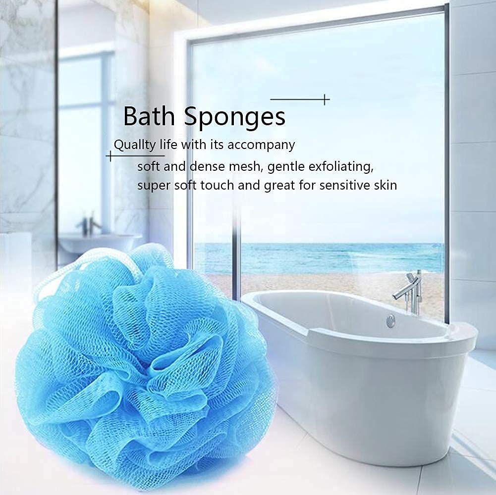TRIVESH Soft Round Loofah Sponge Pouf - Exfoliating Body Scrubber for Men, Women & Kids - Gentle Bath Sponge for Shower & Skin Care - Pack of 2 Multicolor Scrubbers (Ideal for Daily Exfoliation & Luxurious Bath Experience)