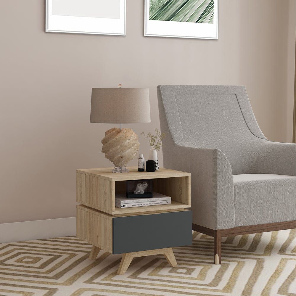 Criterion SILVERTON Oak Grey End Table - Stylish Side Table for Living Room, Bedroom, or Office