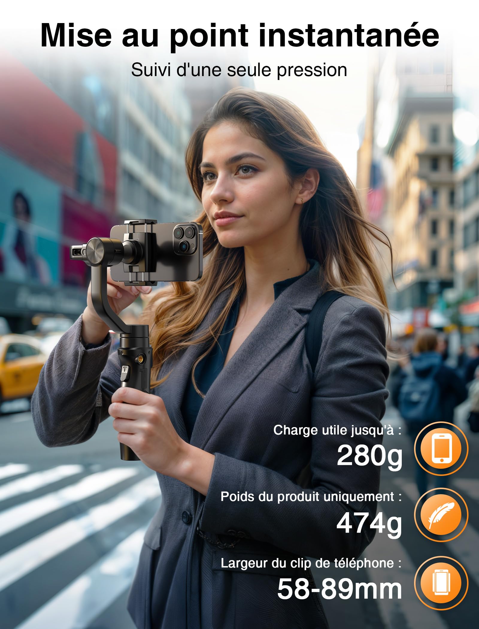 Hohem iSteady Mobile+ 2024 3-Axis Smartphone Gimbal Stabilizer for iPhone 15/14/13/XR, Samsung Galaxy & Huawei - Up to 280g Payload, Portable with App Control - Perfect for Vlogging, Live Streaming & Smooth Video Recording