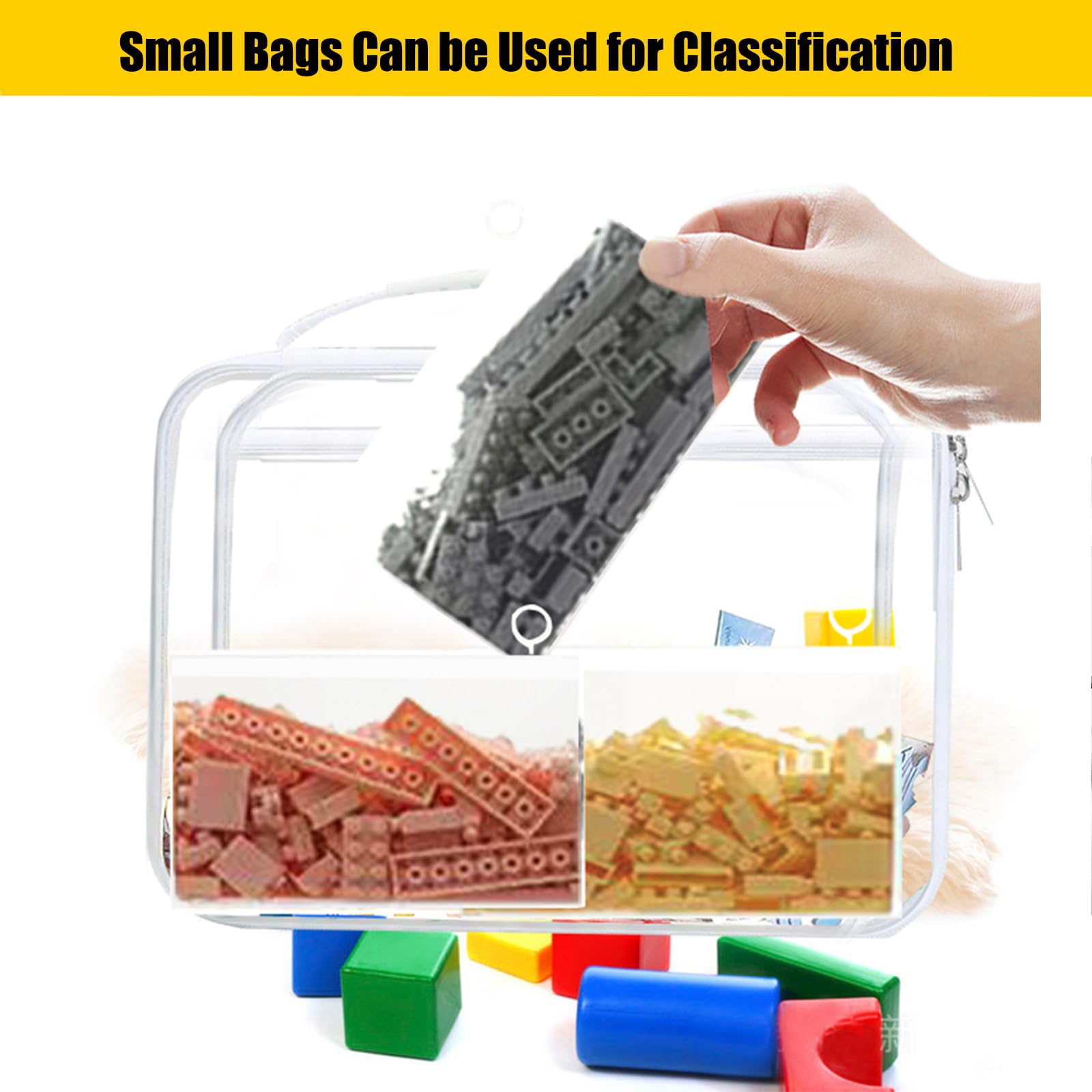 Lego Storage Organizer with Baseplate Lid & 5 Compartment Bags - Compressible Brick Box for Lego Toys, Building Blocks & Tabletop Games | Perfect for Kids' Playroom, Classroom & Travel Organization