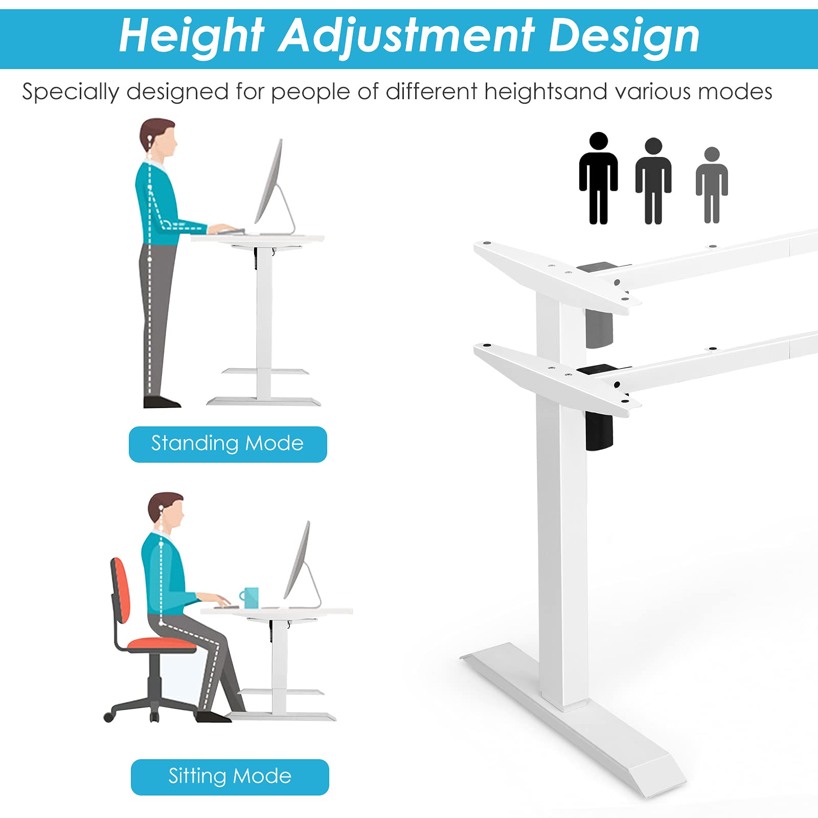 Tangkula Electric Standing Desk Frame - Height Adjustable Motorized Workstation Base with Button Controller, Ergonomic Sit to Stand Desk for Home Office (White) | Perfect for Remote Work, Gaming & Study Setup