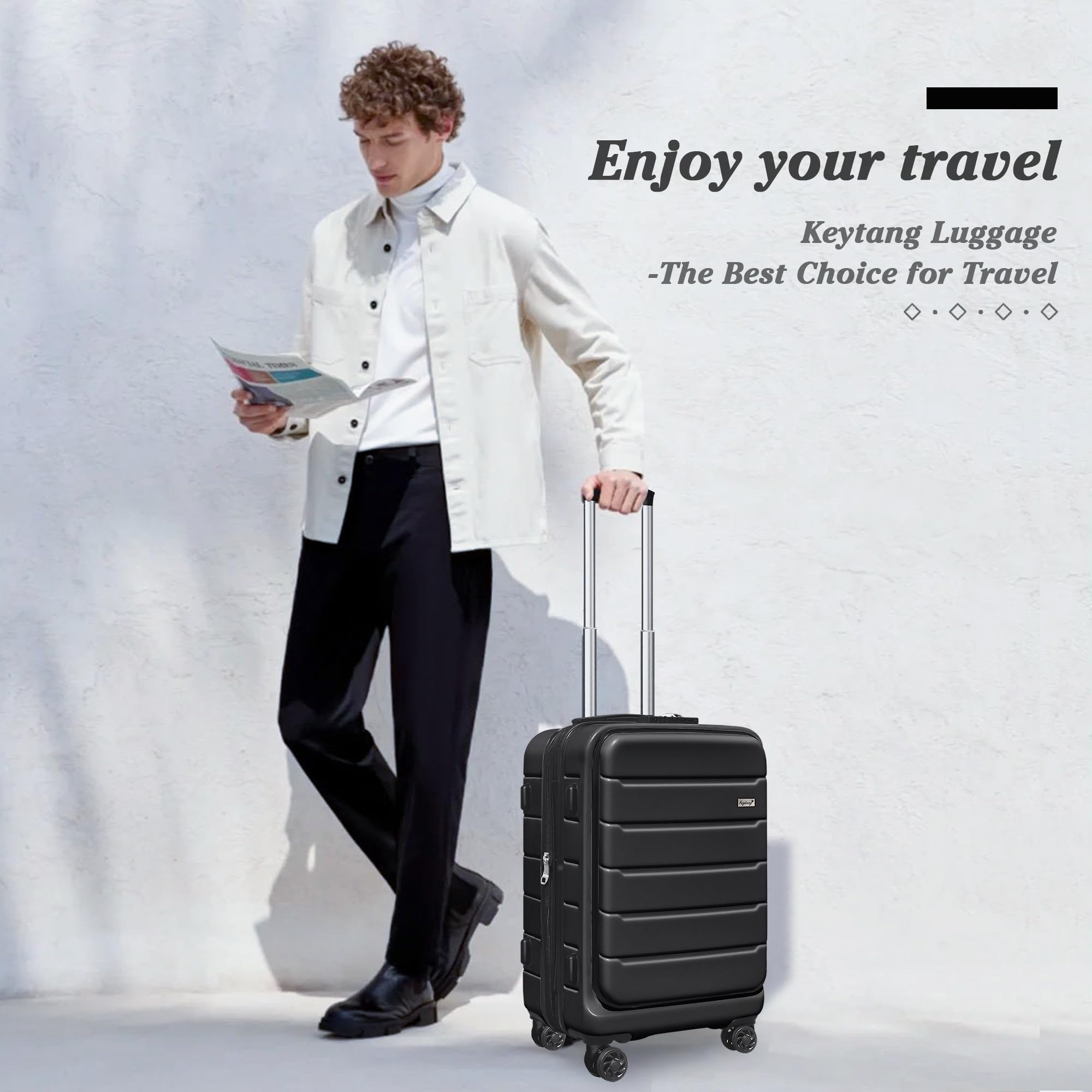 SmileLine 20 Inch Lightweight Hardside Carry-On Luggage Set with TSA Lock, 360° Spinner Wheels & Expandable Design - Includes Travel Backpack & Makeup Bag (Black) - Perfect for Business Trips, Weekend Getaways & Air Travel