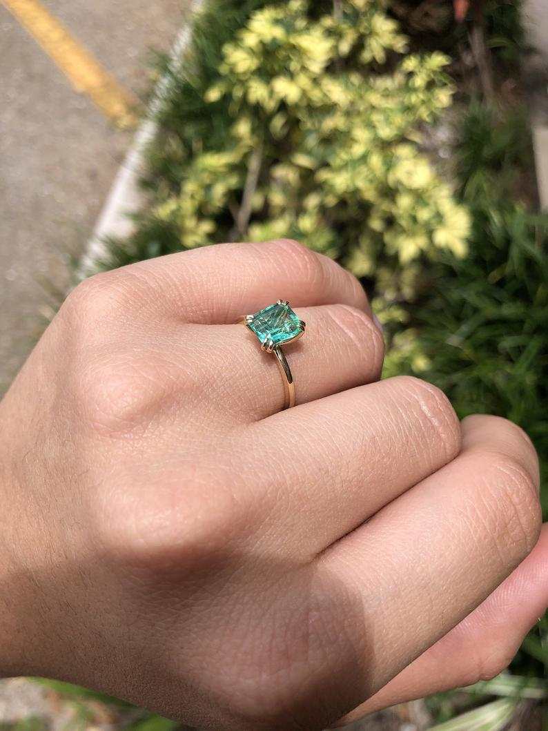 1.80 Carat Double Claw Prong Colombian Emerald Solitaire Ring in 14K Gold - Elegant Engagement & Wedding Jewelry for Women