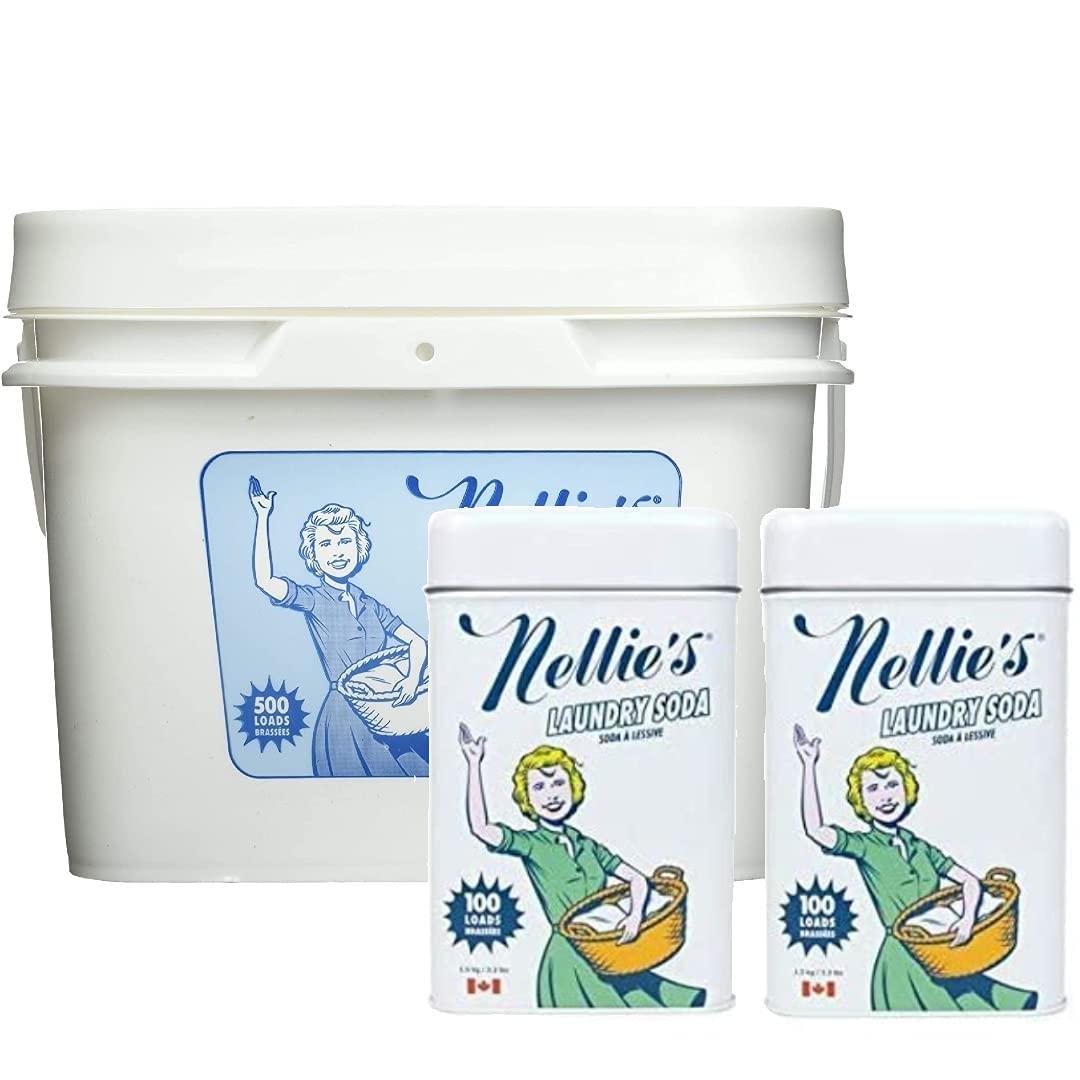 Nellie's Laundry Soda - Eco-Friendly, Hypoallergenic Detergent for Sensitive Skin (100 Load Tin & 500 Load Bucket Options) - Perfect for Baby Clothes, Delicates, and Sustainable Laundry Care