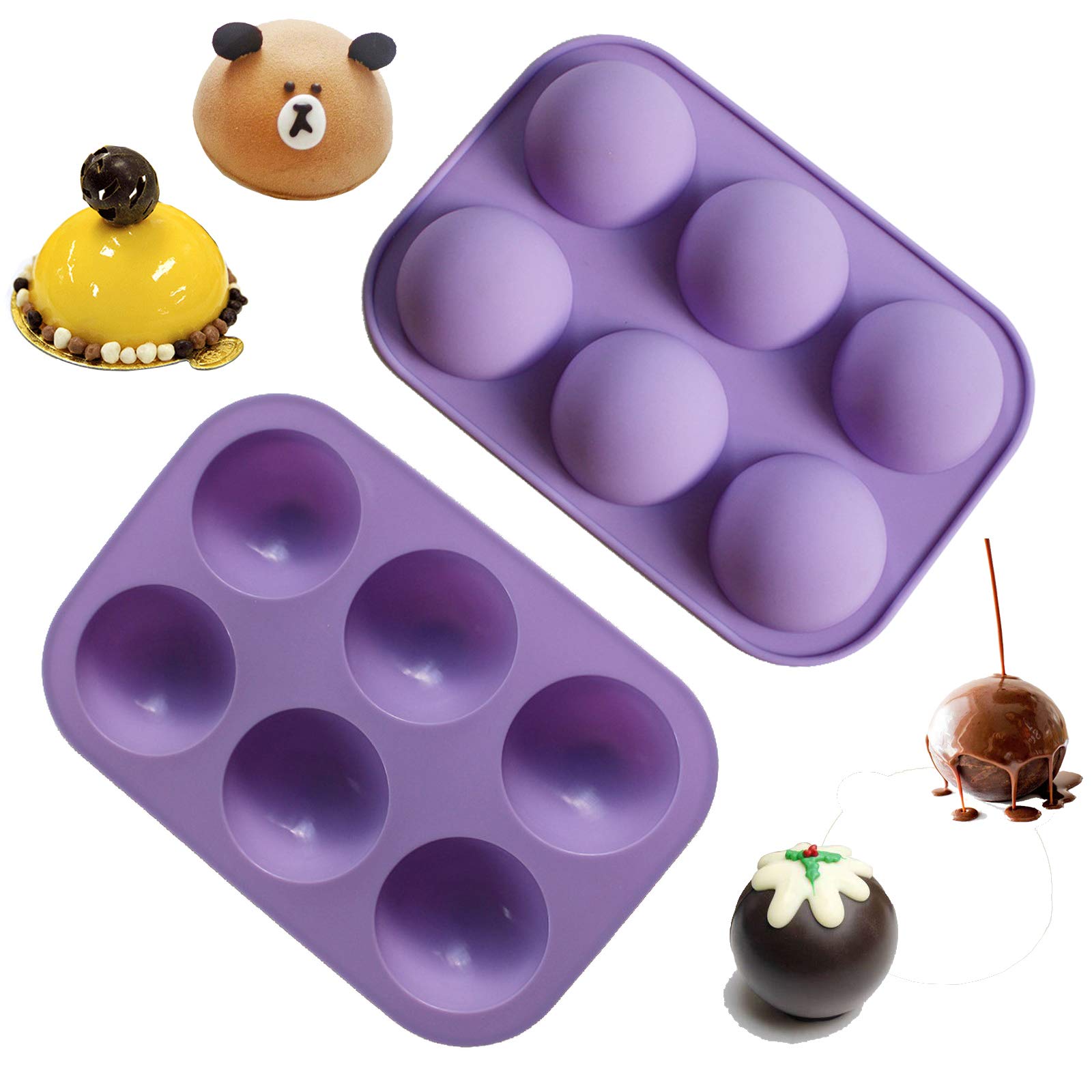 2 Pack Silicone Baking Molds - 6 Cavity Half Sphere Chocolate Candy Molds for Cake Pops, Bath Bombs, Soap Making, Jello, Resin Crafts & Halloween Gummy Eyeballs - Non-Stick Reusable DIY Mold Set for Home Baking & Party Treats