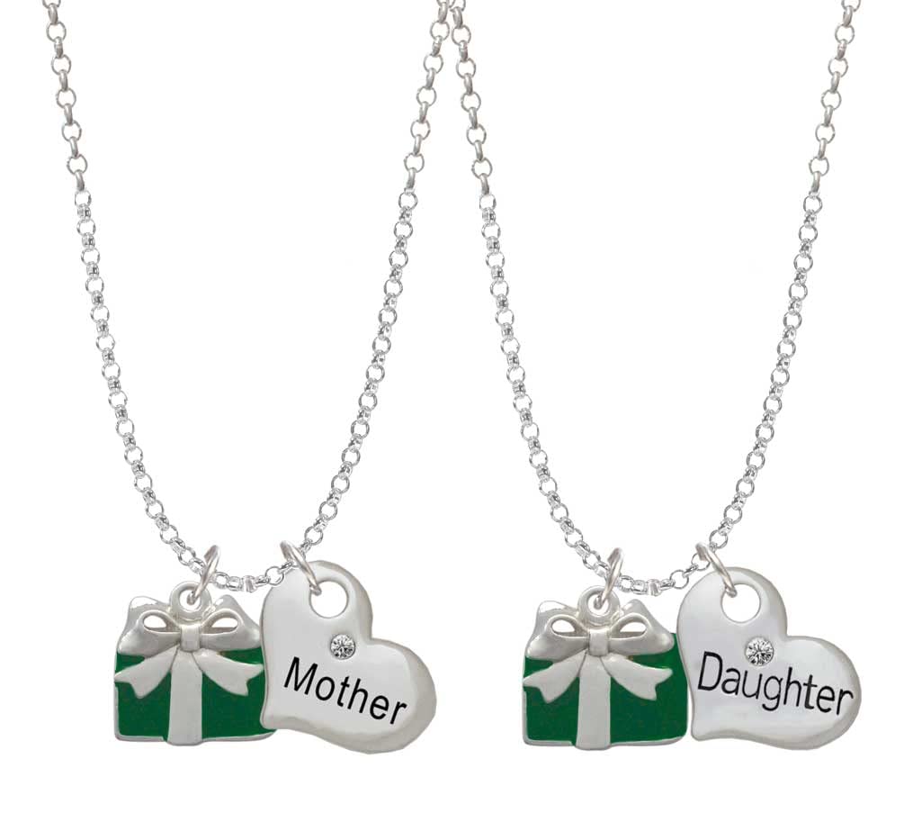 **Sterling Silver Enamel Heart Necklace Set for Mother & Daughter - 19