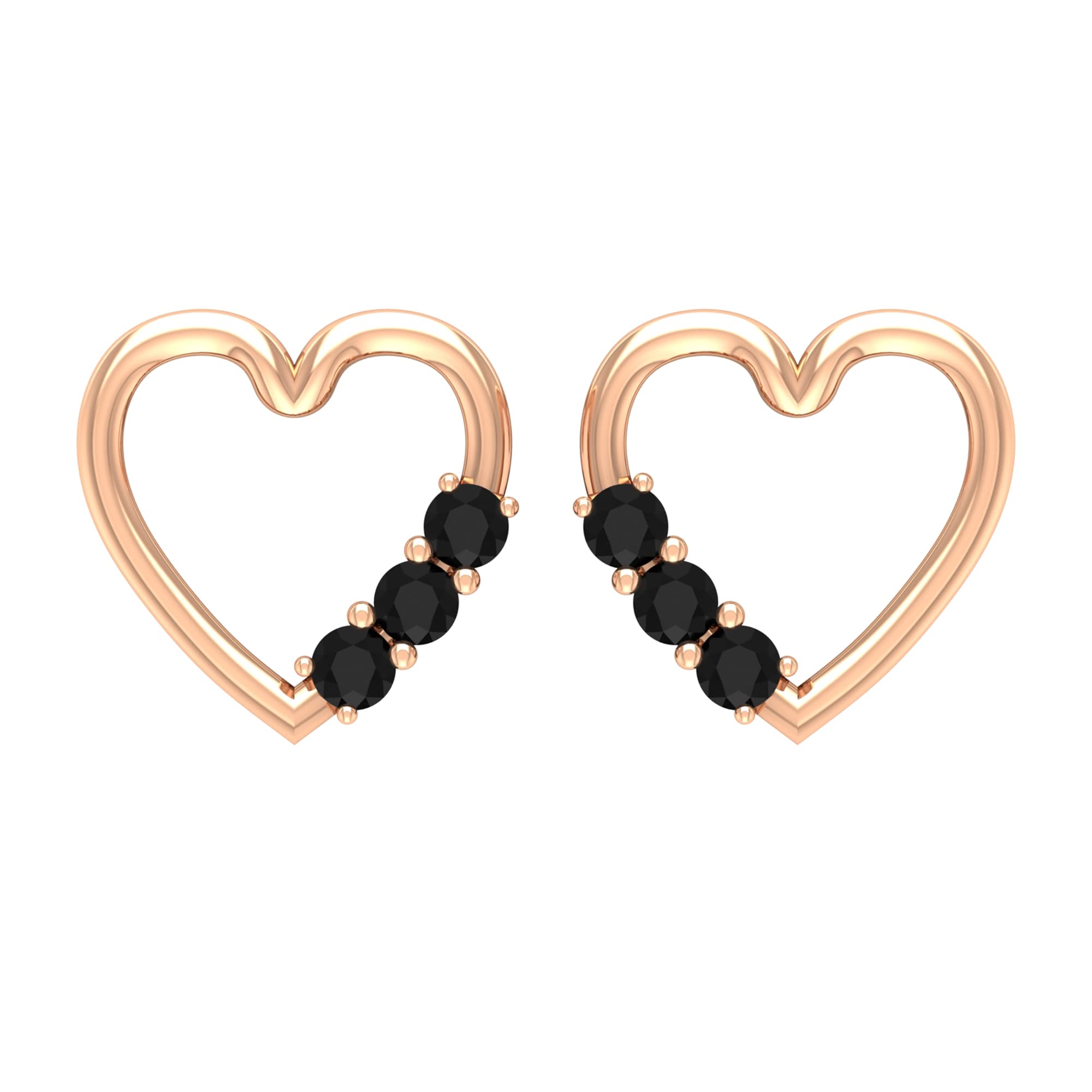 1/4 CT Black Spinel Heart Stud Earrings for Women - 14K Solid Gold Dainty Jewelry - Perfect for Valentine's Day, Anniversary & Everyday Wear