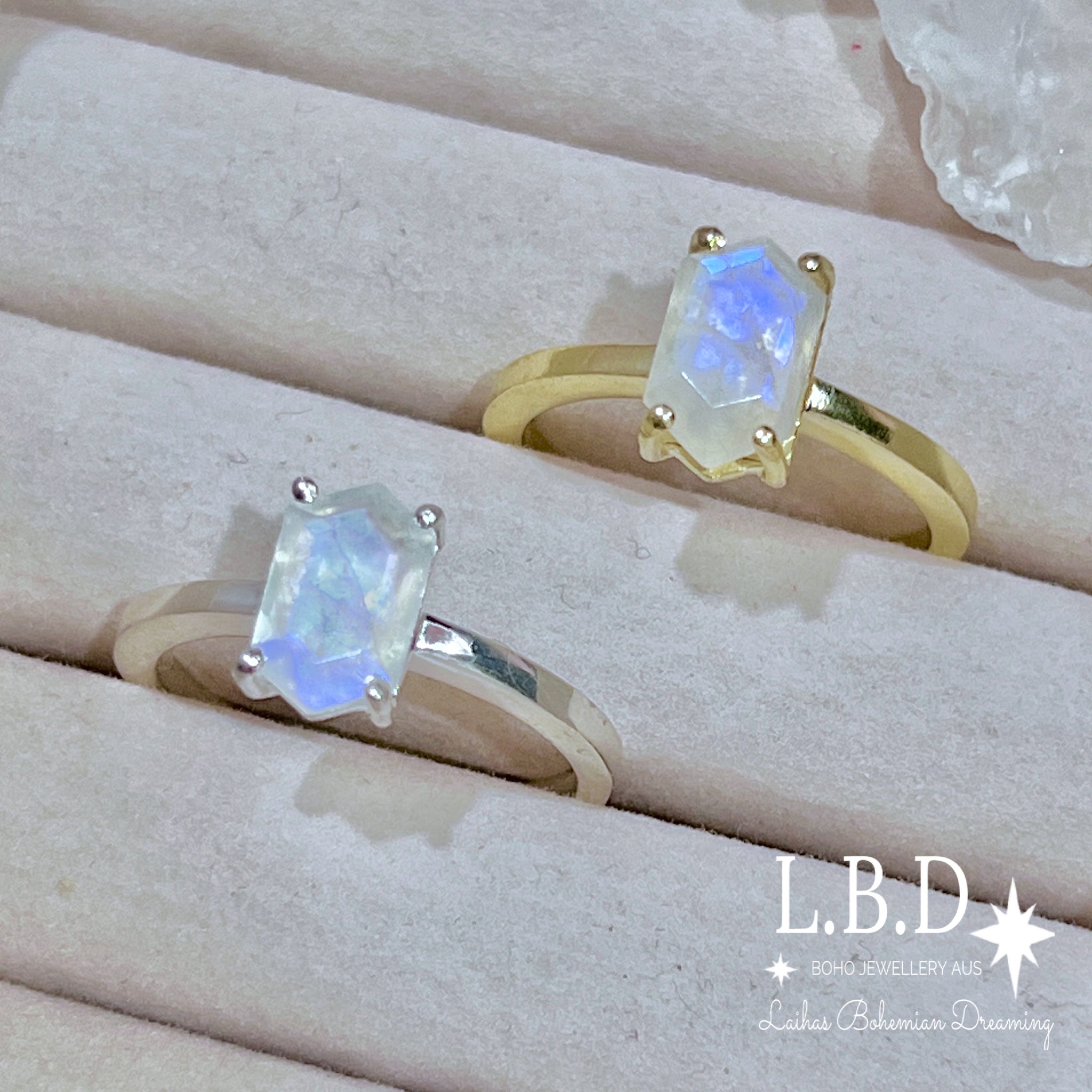 Laihas Mini Hexagon Crystal Moonstone Ring for Women - Elegant Boho Jewelry Gift for Birthday, Anniversary & Everyday Wear