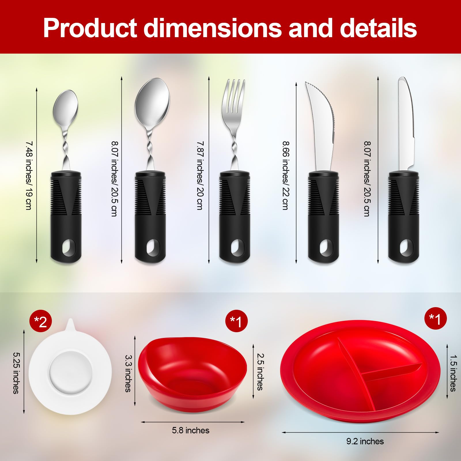 Maxcheck 7-Piece Spill-Proof Scoop Bowl & Divided Plate Set with Suction Base | Non-Slip Weighted Adaptive Utensils | Elderly & Disabled Self-Feeding Dinnerware | Ideal for Assisted Living & Home Care