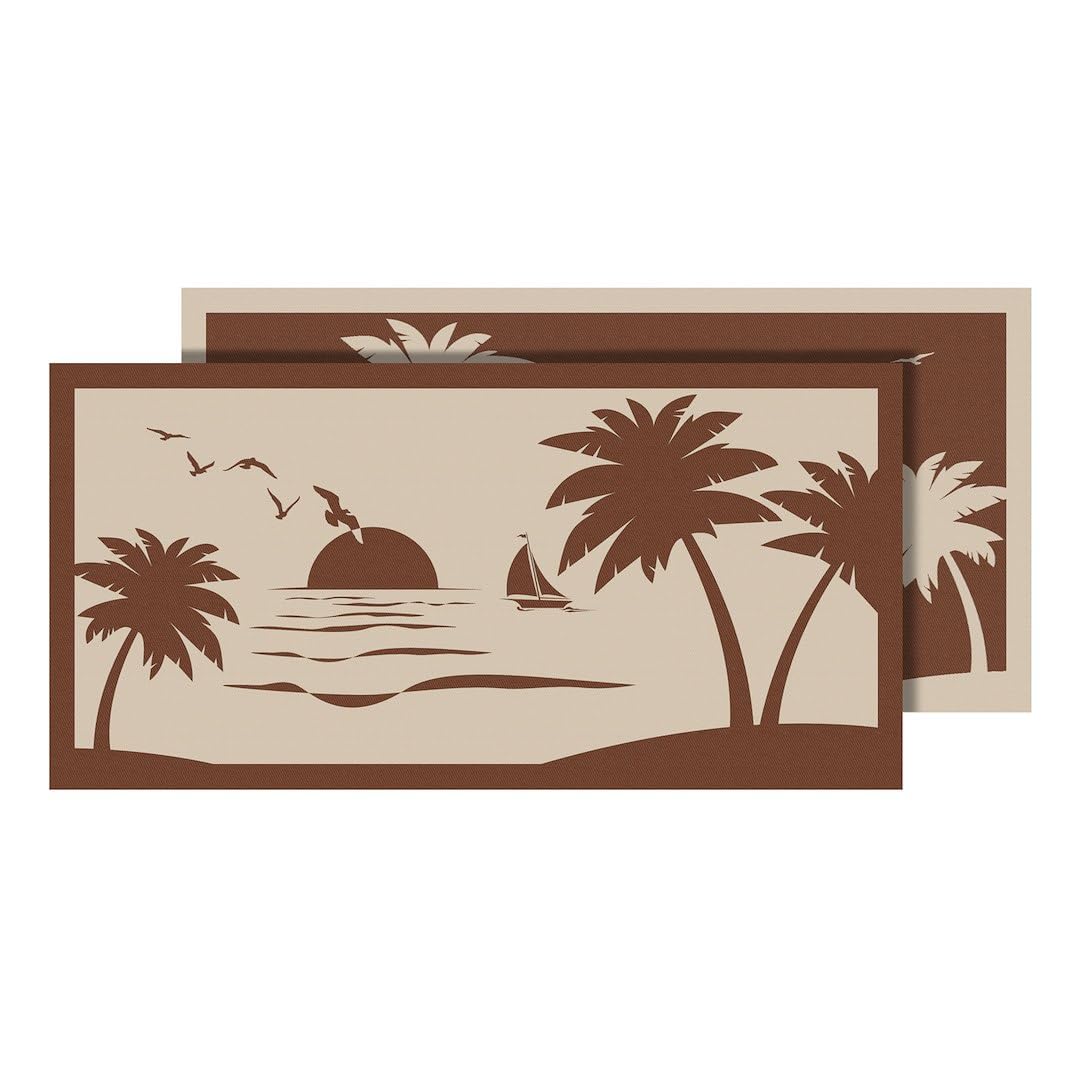 Faulkner 53001 Non-Slip Beach Mat with Palm Tree Design - Beige, 9