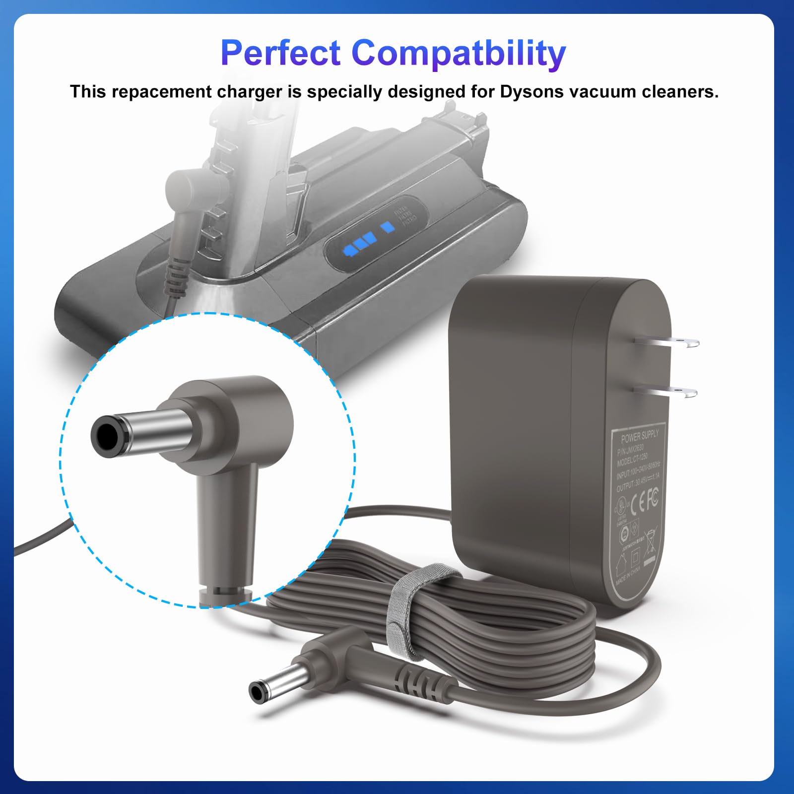 30.45V Replacement Charger for Dyson V10 V11 V12 V15 Cordless Vacuum Cleaner - Compatible with SV12 SV14 Adapter Power Supply - Fast Charging for Home & Office Cleaning