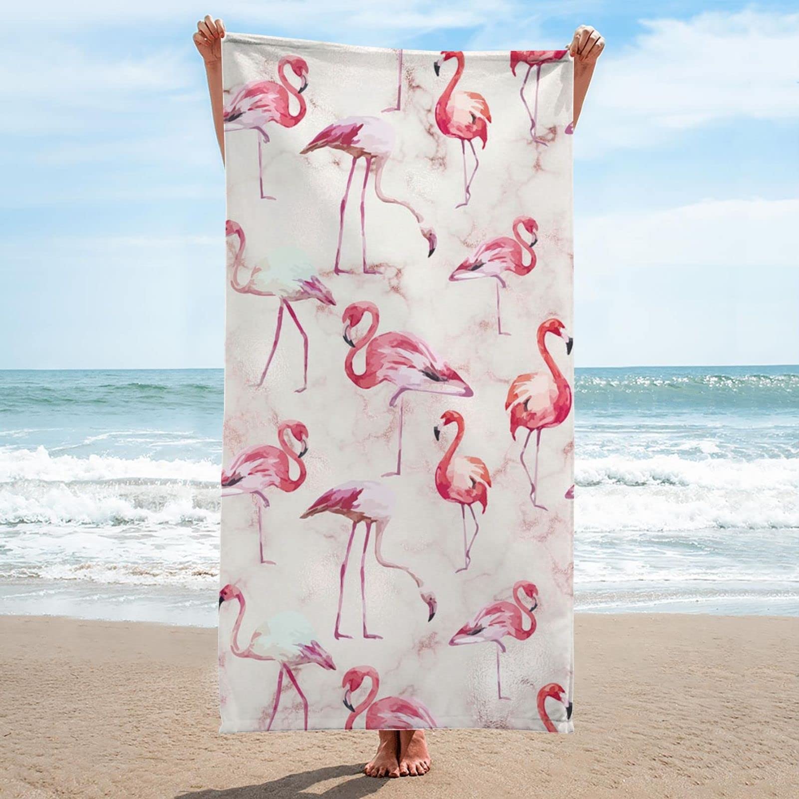 Zooshum Pink Flamingo Microfiber Beach Towel - Super Lightweight, Quick Dry, Sandproof - 33x52 Inch Large Bath Towel for Swimming, Pool, Camping, Yoga & Gym - Perfect for Beach Vacations and Outdoor Activities