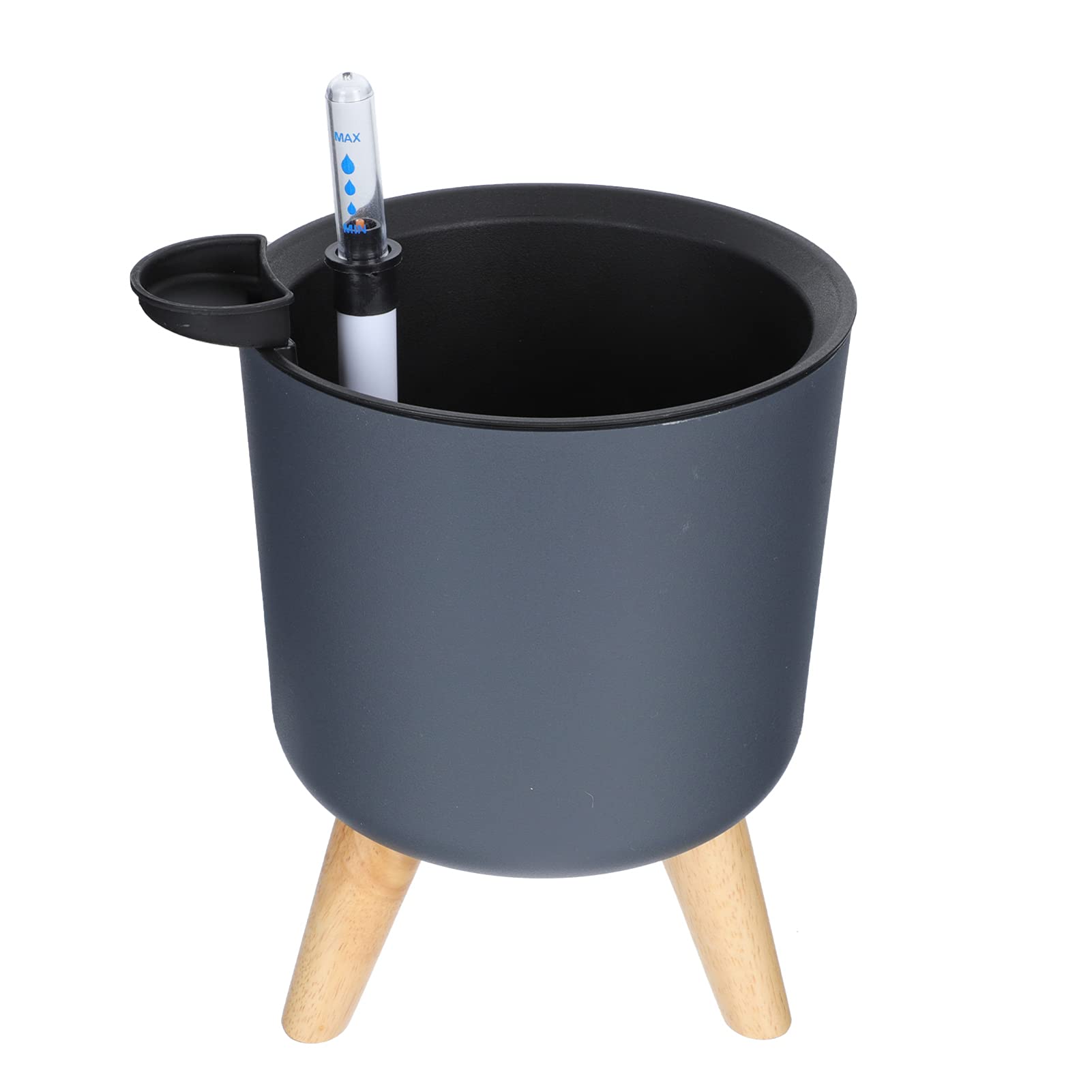 Yardwe Grey Round Flower Pot with Legs - Indoor Planter with Water Level Gauge, Decorative Plant Container for Home, Office, Balcony & Garden Decor