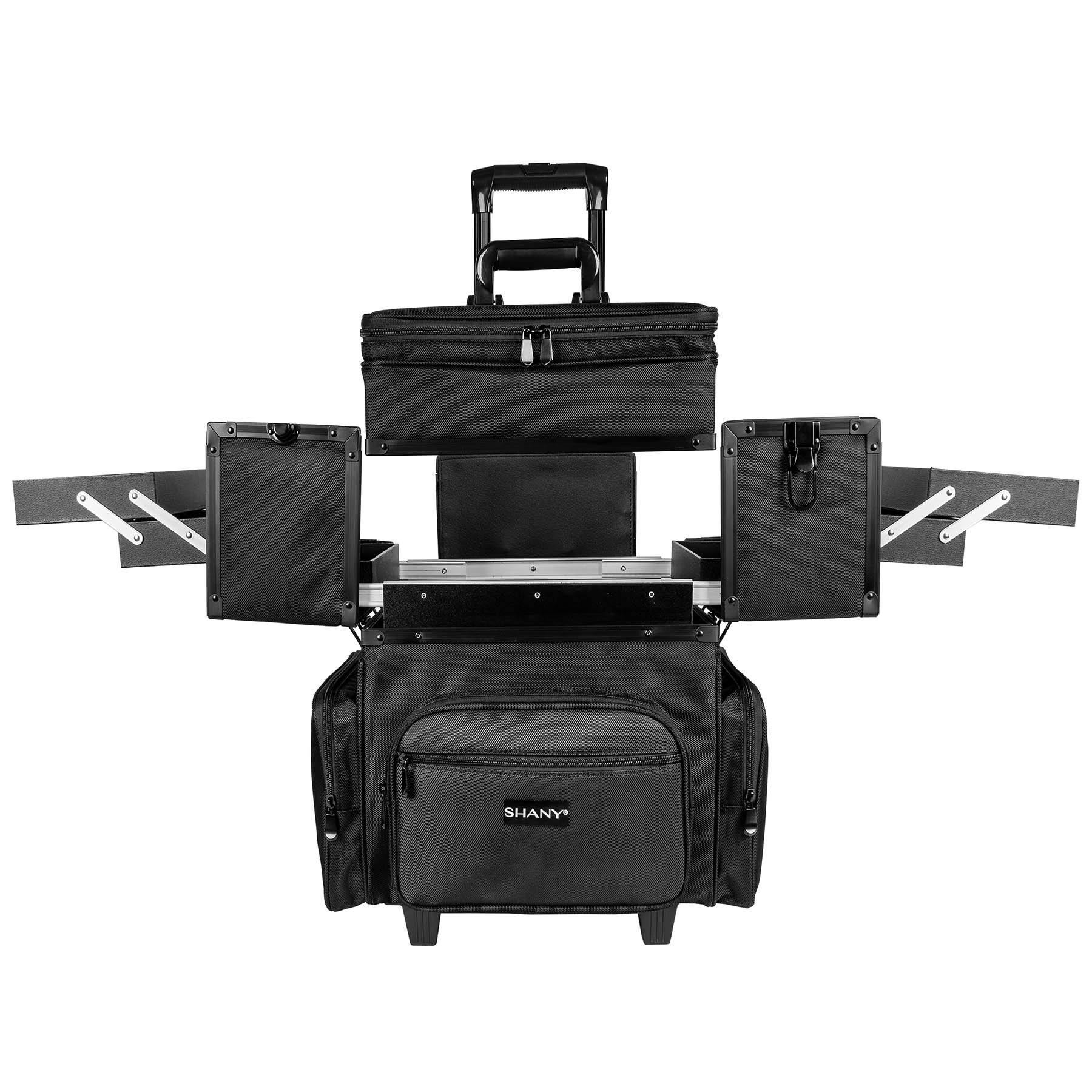 SHANY Large Travel Makeup Trolley Storage Case - Professional Cosmetic Organizer for Makeup Artists, Black | Perfect for Salon, Bridal & On-the-Go Beauty Professionals