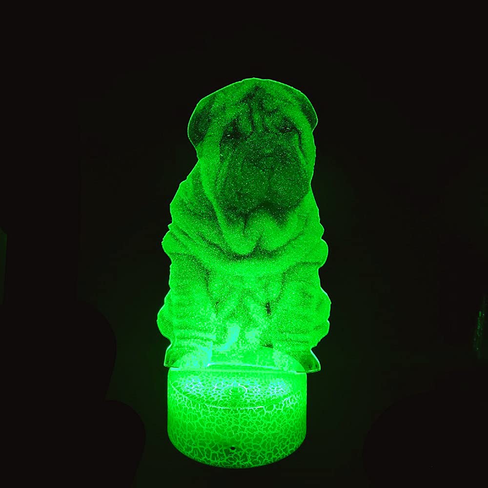 3D Shar Pei Dog Night Light - 7 Color Changing LED Table Lamp for Desk, Kids Room, Nursery, Christmas Decor - Optical Illusion Lamp for Home, Birthday Gift for Children & Dog Lovers