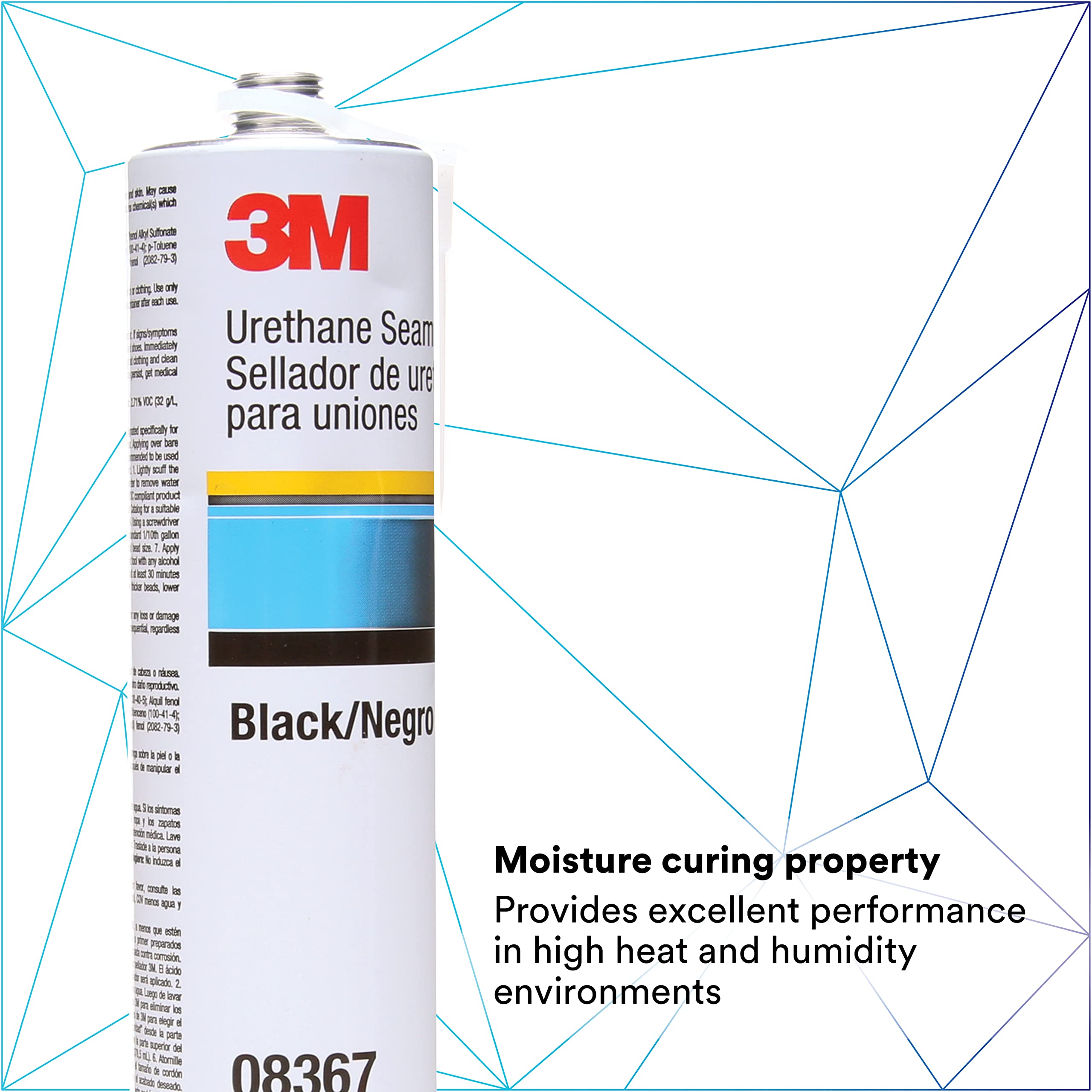 3M Urethane Seam Sealer 08367 - Black High Solids Adhesive, Permanently Flexible Sealant (10.5 fl oz/310 mL Cartridge) for Automotive, Marine & RV Repairs