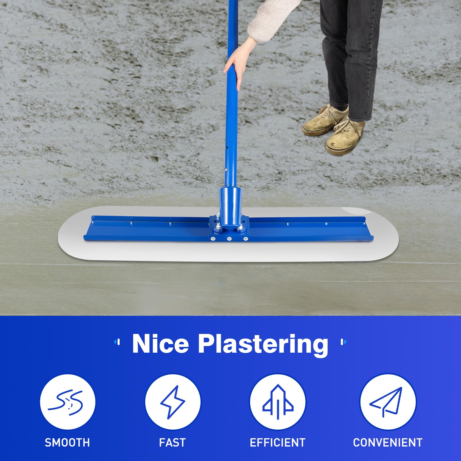 Professional Concrete Trowel & Bull Float Kit - Cement Finishing Tools with 3 Handles & Round End for Smooth Surface - Perfect for DIY Home Projects & Industrial Construction Work