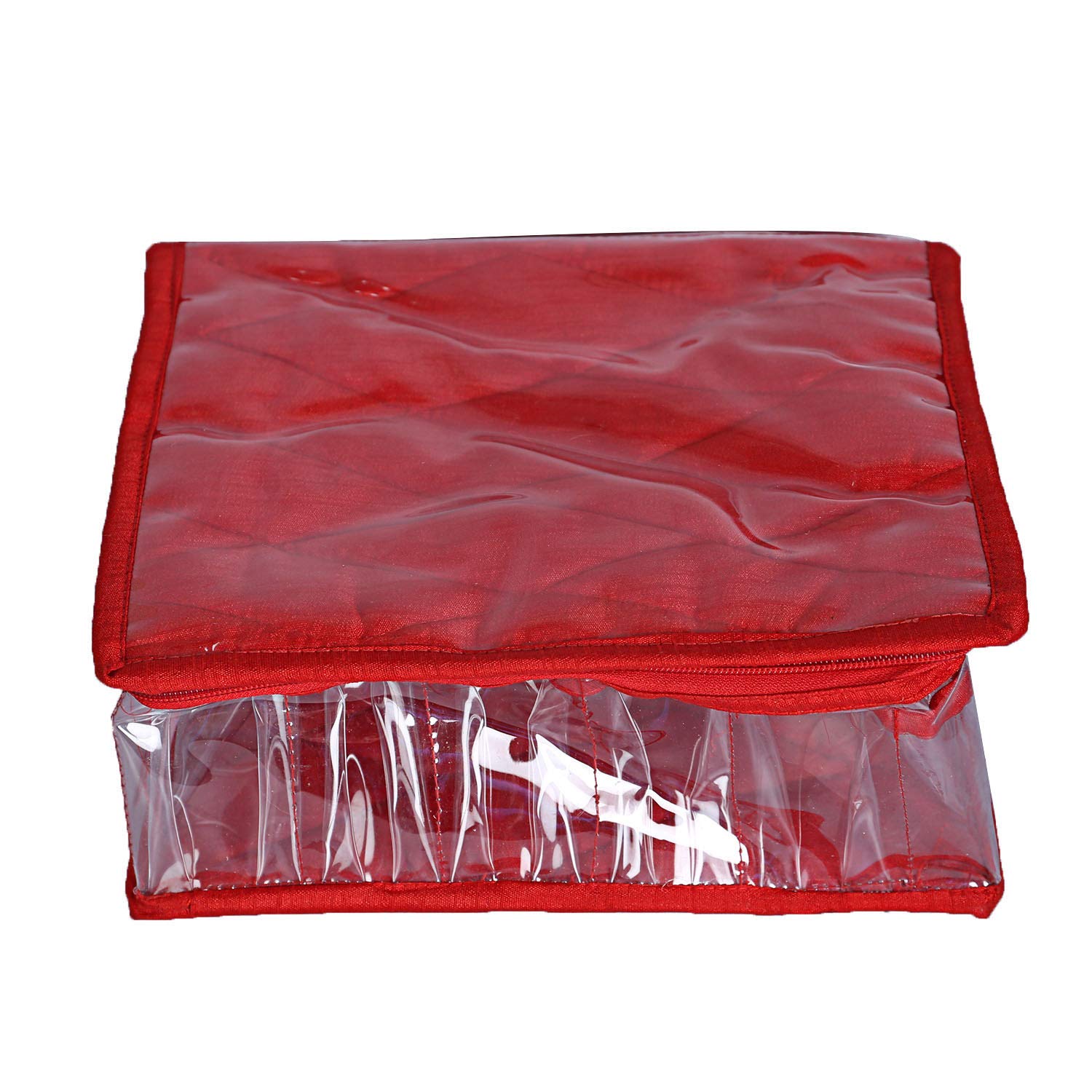 Kuber Industries Professional Laminated Satin Makeup Kit - Red Cosmetic Case for Travel & Home Use | Perfect for Makeup Artists & Beauty Enthusiasts