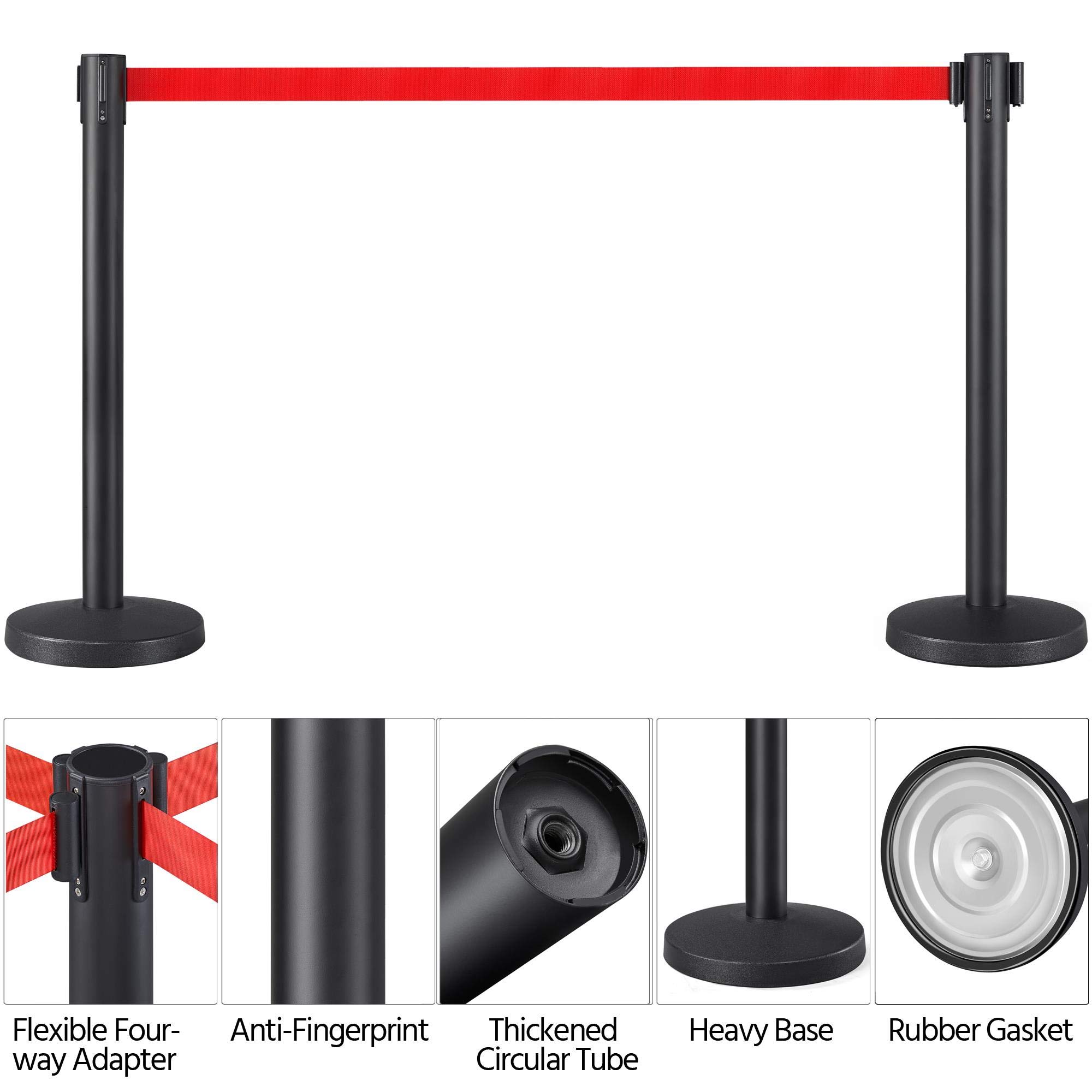Yaheetech 6-Pack Black Varnished Crowd Control Stanchions - 36-Inch Height with 6.5ft Retractable Red Belt for Events, Queues & Retail (Easy Connect Assembly) - Perfect for Weddings, Concerts, Museums and Store Displays