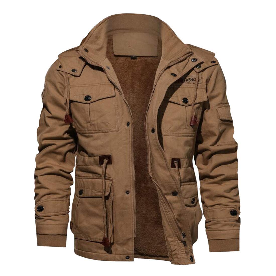 Men's Washed Cotton Fleece Lined Winter Bomber Jacket with Hood - Warm Thick Coat for Cold Weather, Outdoor Activities & Casual Style