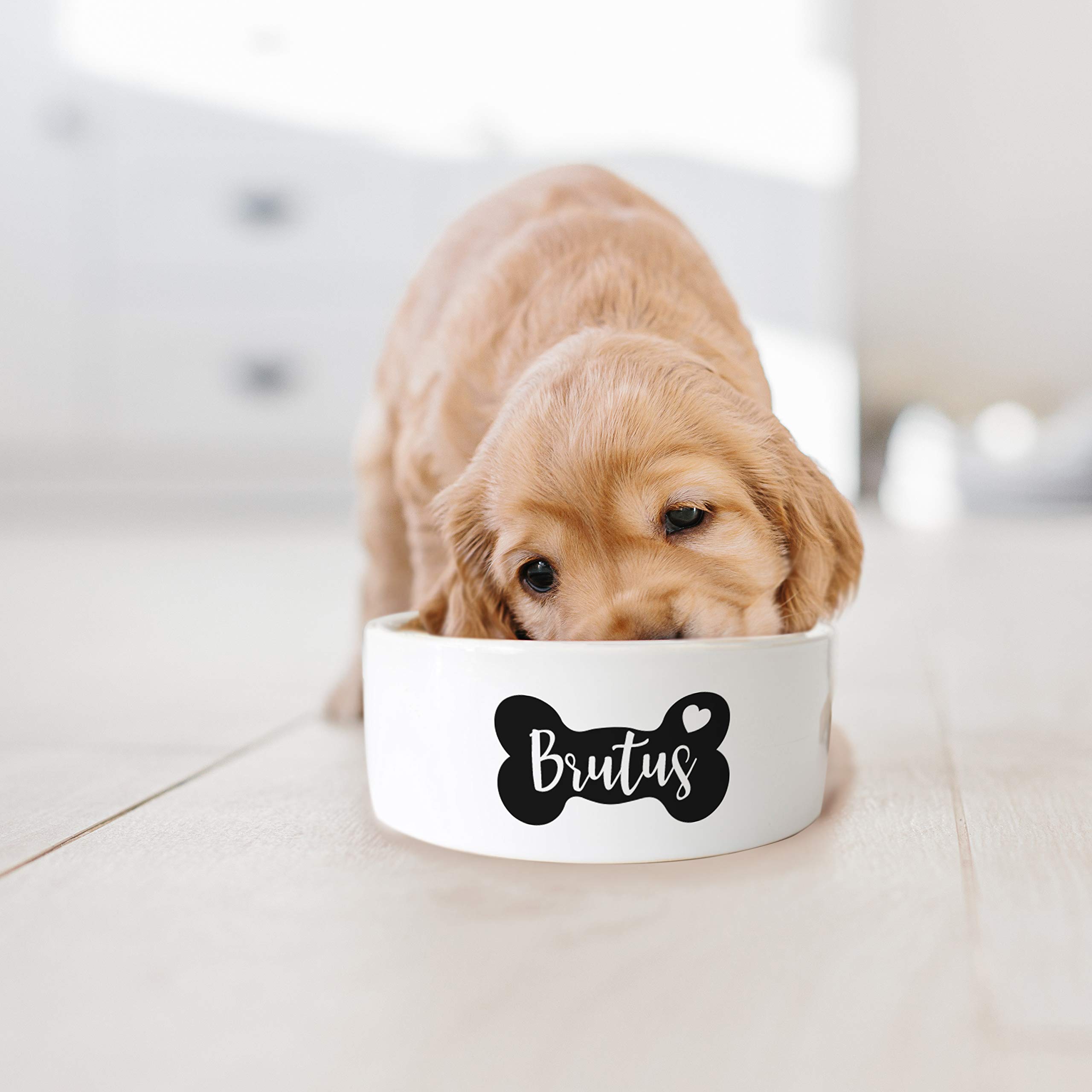 Custom Personalized Dog Bowl with Name - Ceramic Pet Food and Water Dish for Dogs & Cats - Small & Large Sizes - Heart & Bone Design - Ideal for Dry/Wet Food - Perfect Pet Owner Gift for Home, Travel & Outdoor Use