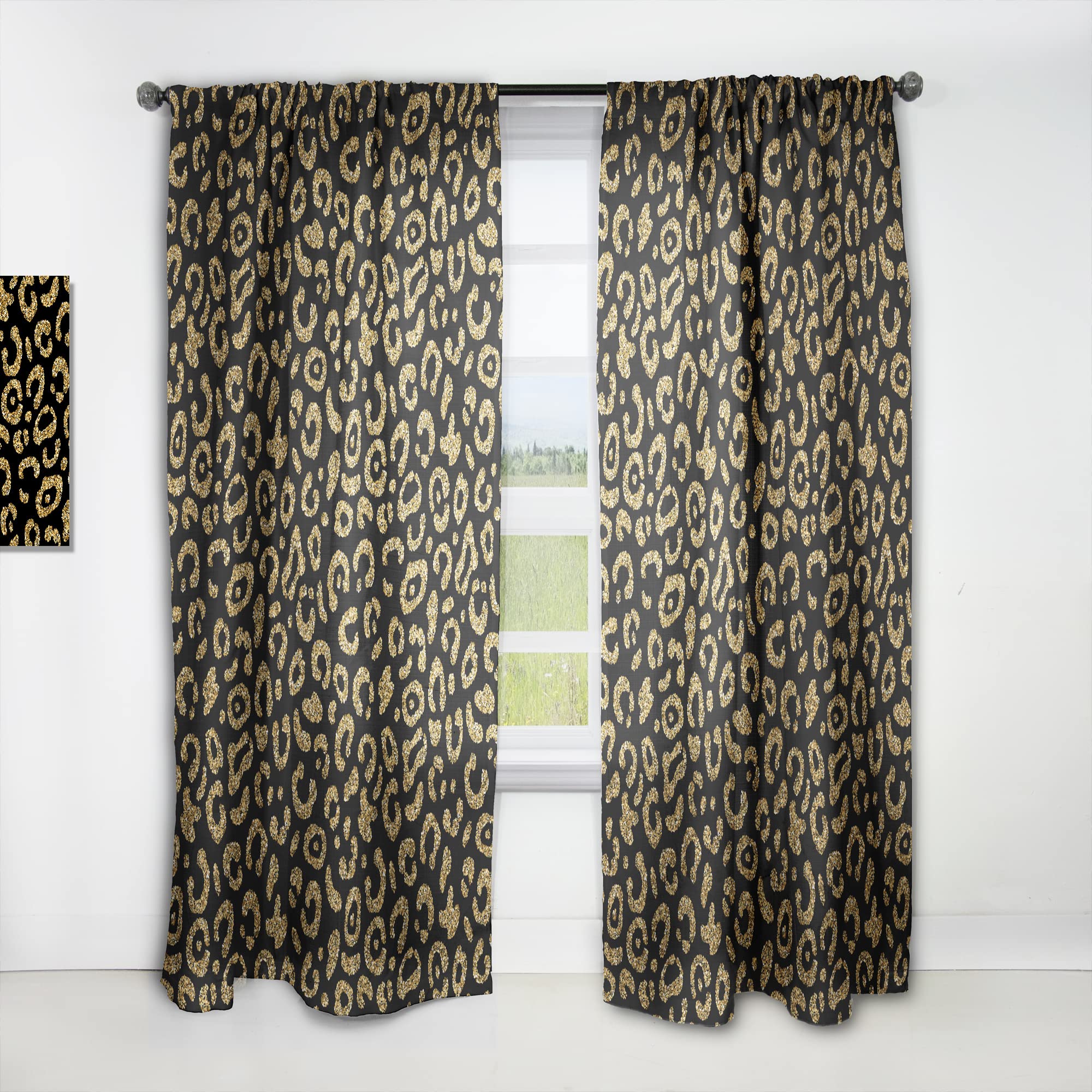 DesignQ Golden Leopard Print Thermal Insulated Curtains - Single Panel 52x63 Inches - Luxury Blackout Drapes for Bedroom & Living Room (Perfect for Home Theater, Nursery & Energy Efficiency)