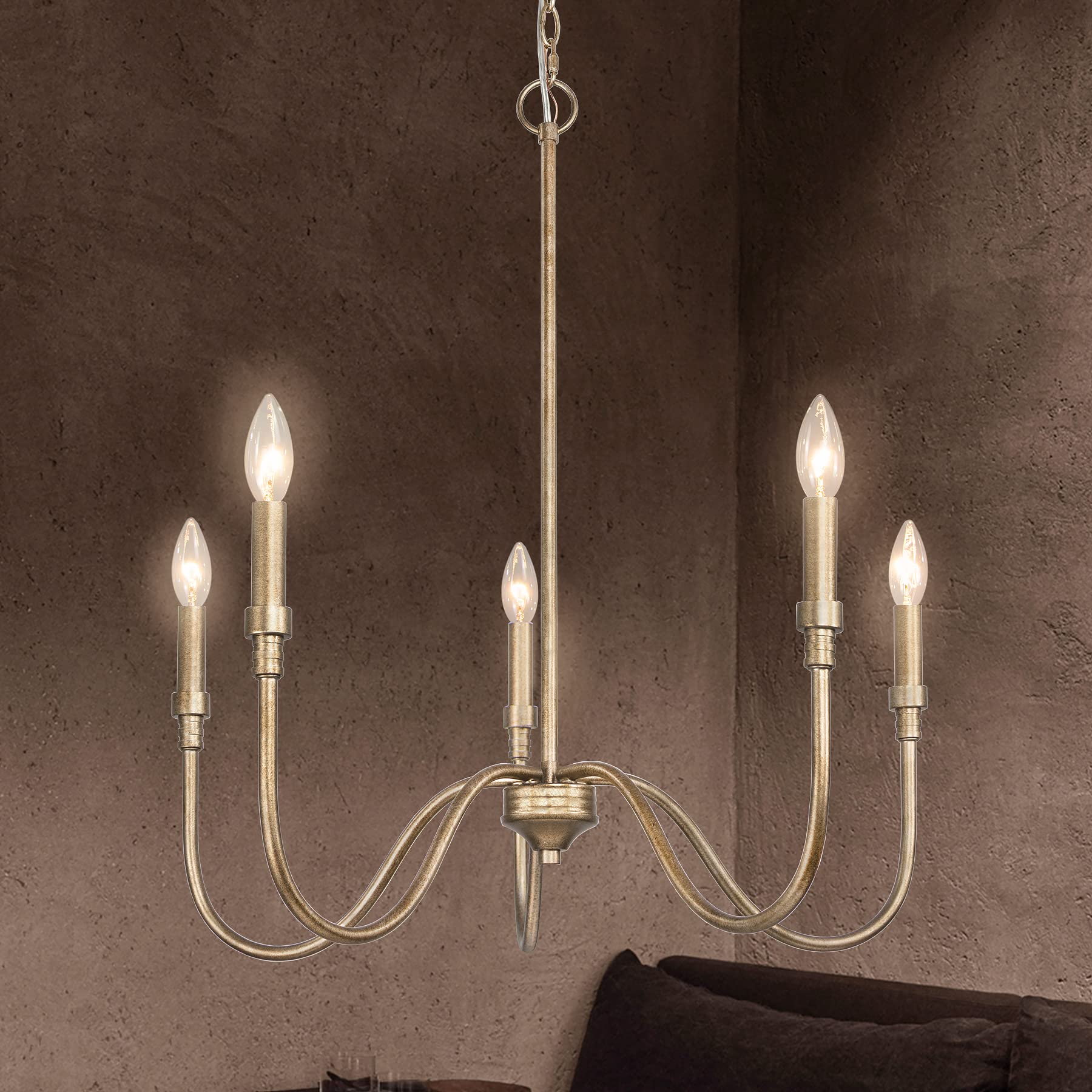 5-Light Farmhouse Chandelier - Antique Gold Linear Pendant Light for Kitchen Island, Dining Room & Living Room | Rustic Lighting Fixture for Modern Farmhouse Decor & Open Concept Spaces
