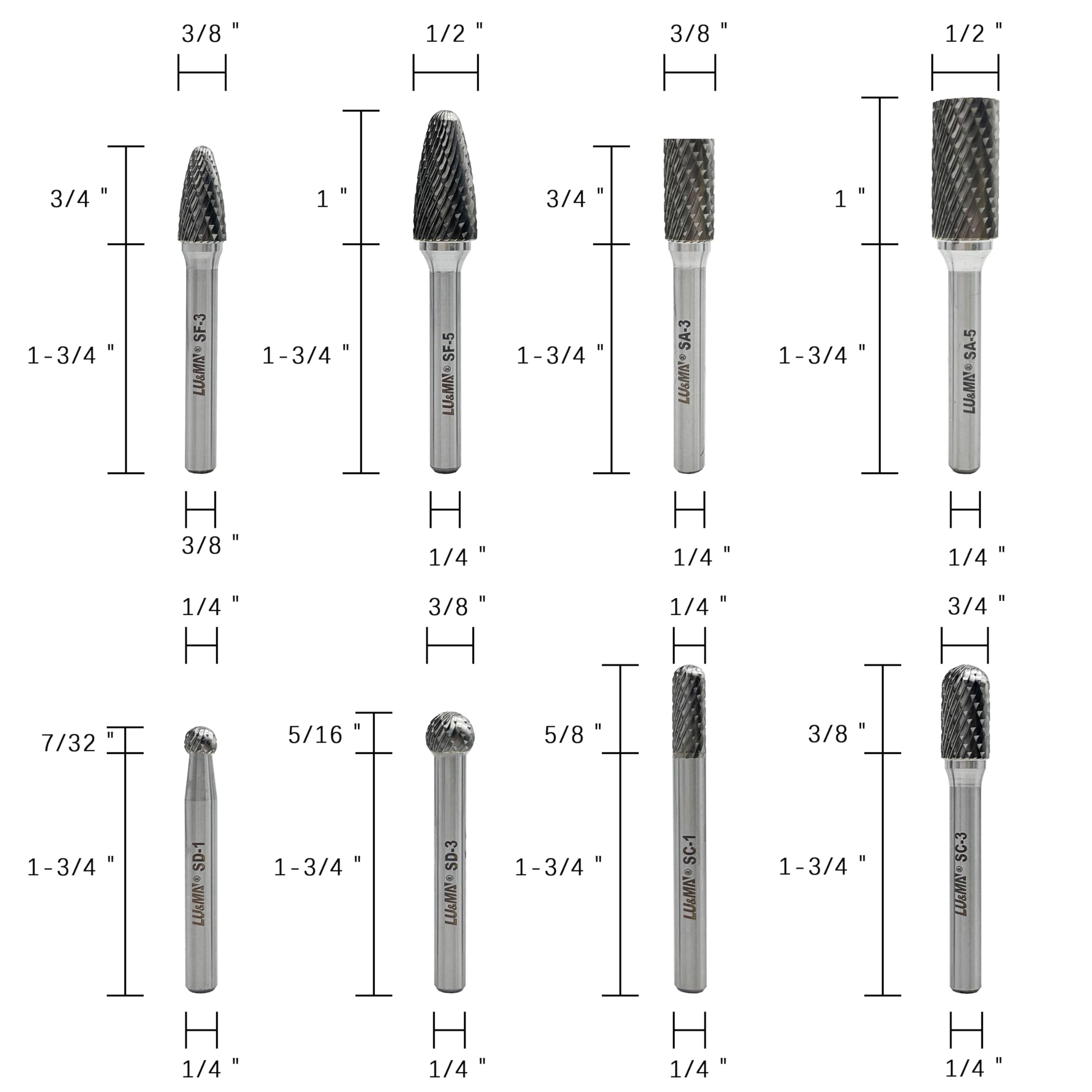 8pcs Double Cut Carbide Burr Set with 1/4