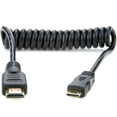 Atomos Coiled Mini HDMI to HDMI Cable (11.8-17.7 inch) - Flexible Durable High-Speed Video Cable for Cameras, Monitors & DSLR - Perfect for Vlogging, Live Streaming & Studio Setups